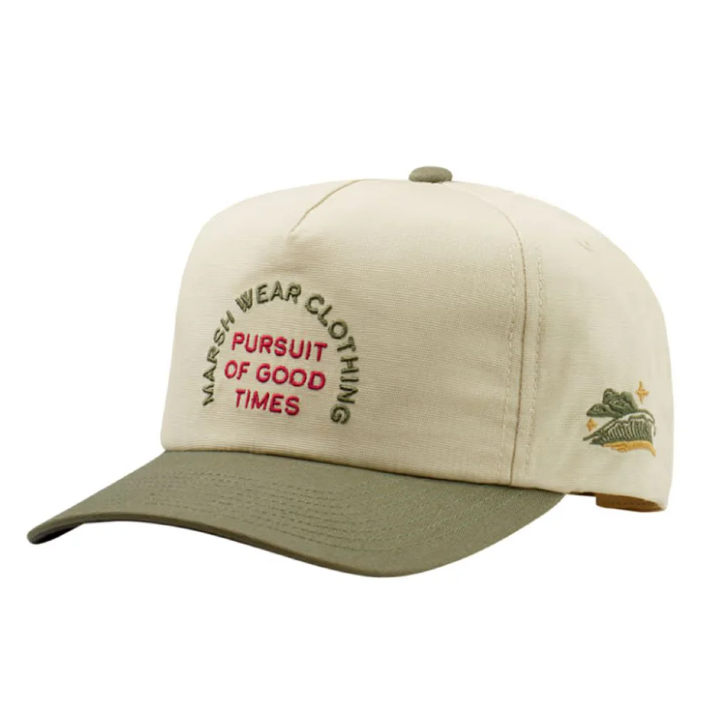 MarshWEAR Motto Snapback Hat, Khaki Cotton Oxford