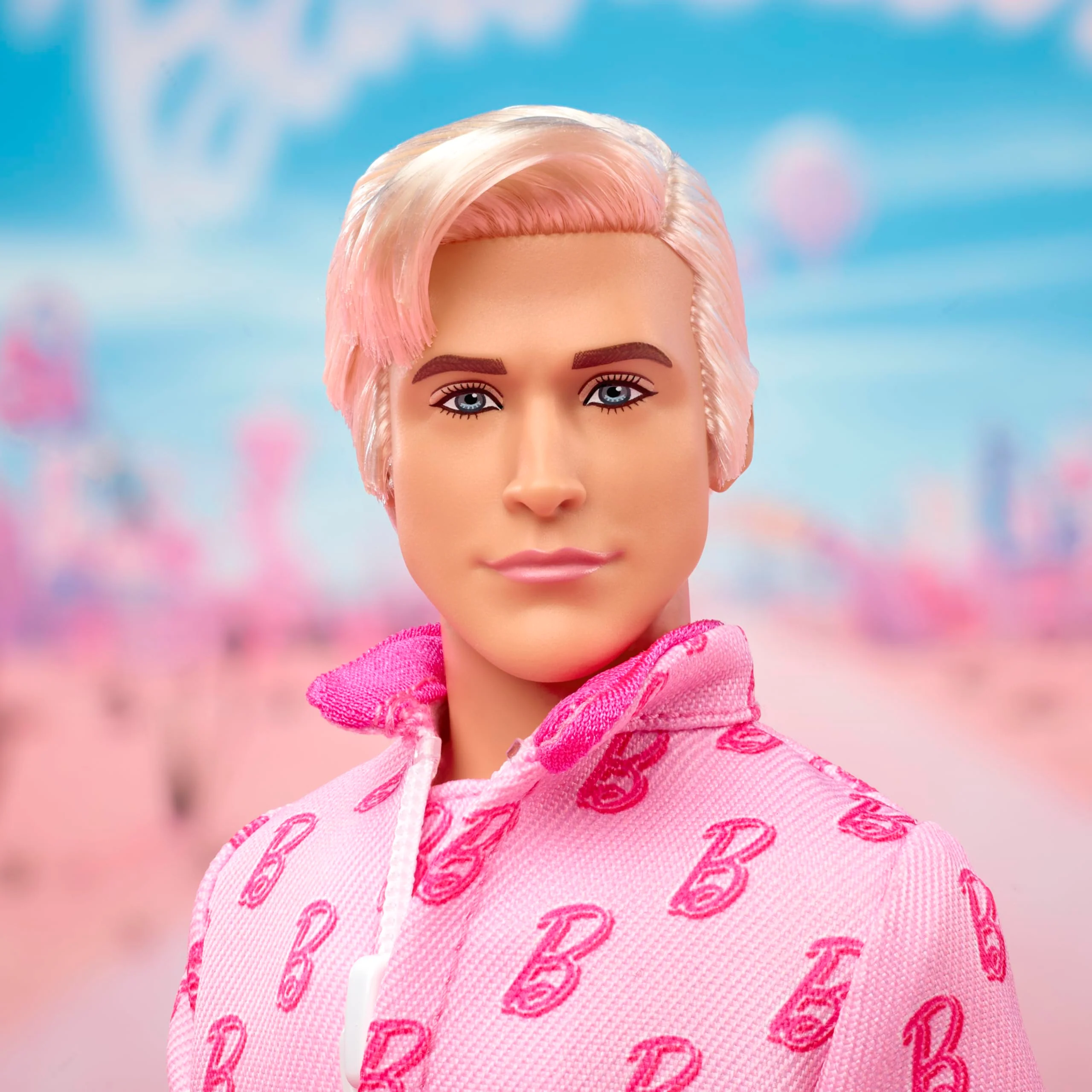 Mattel Barbie The Movie Ken Collectible Doll, Ryan Gosling as Ken, Pink Jumpsuit with B Detail, White Sneakers, Multicolor Roller Skates, Display Stand, JCP80 - Image 3