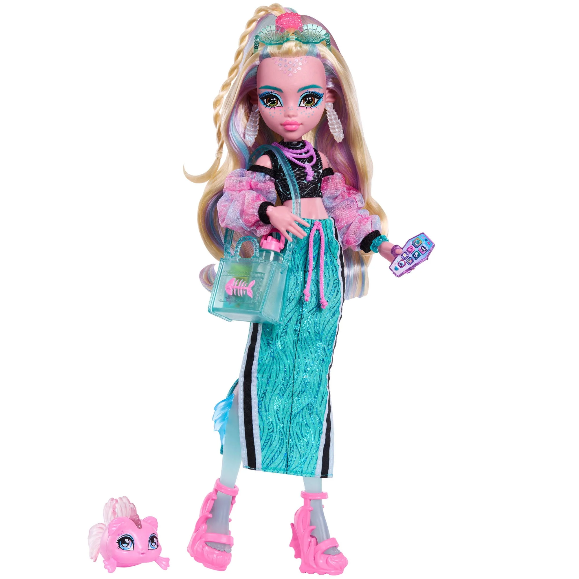 Mattel Monster High Lagoona Blue Doll with Pet Piranha Neptuna, Maxi Skirt Outfit, 7 Accessories, JHK33