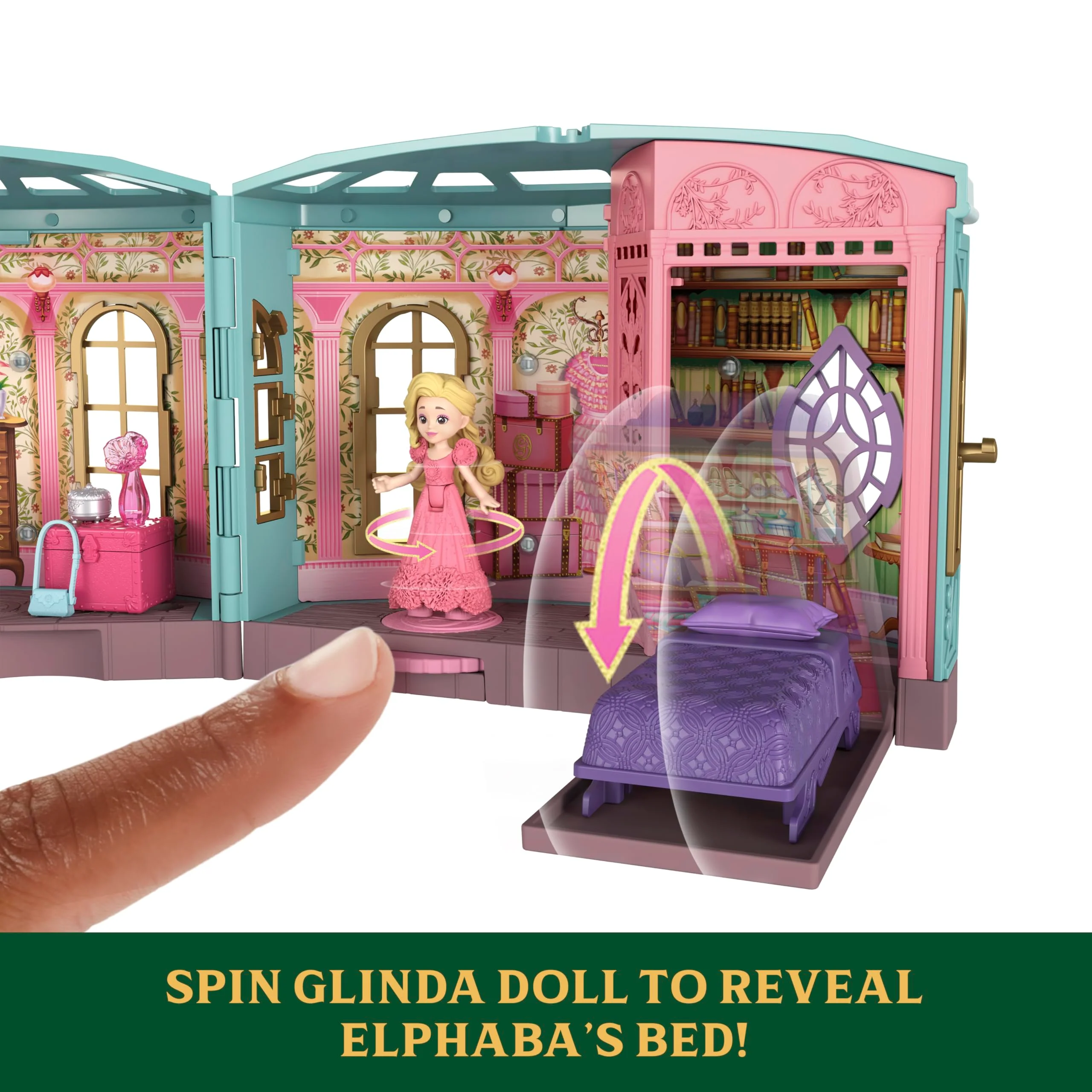 Mattel Wicked So Popular Dorm Playset with 2.75-Inch Glinda Doll, 3 Play Spaces, 9 Accessories, Movable Arms, JFM21 - Image 3