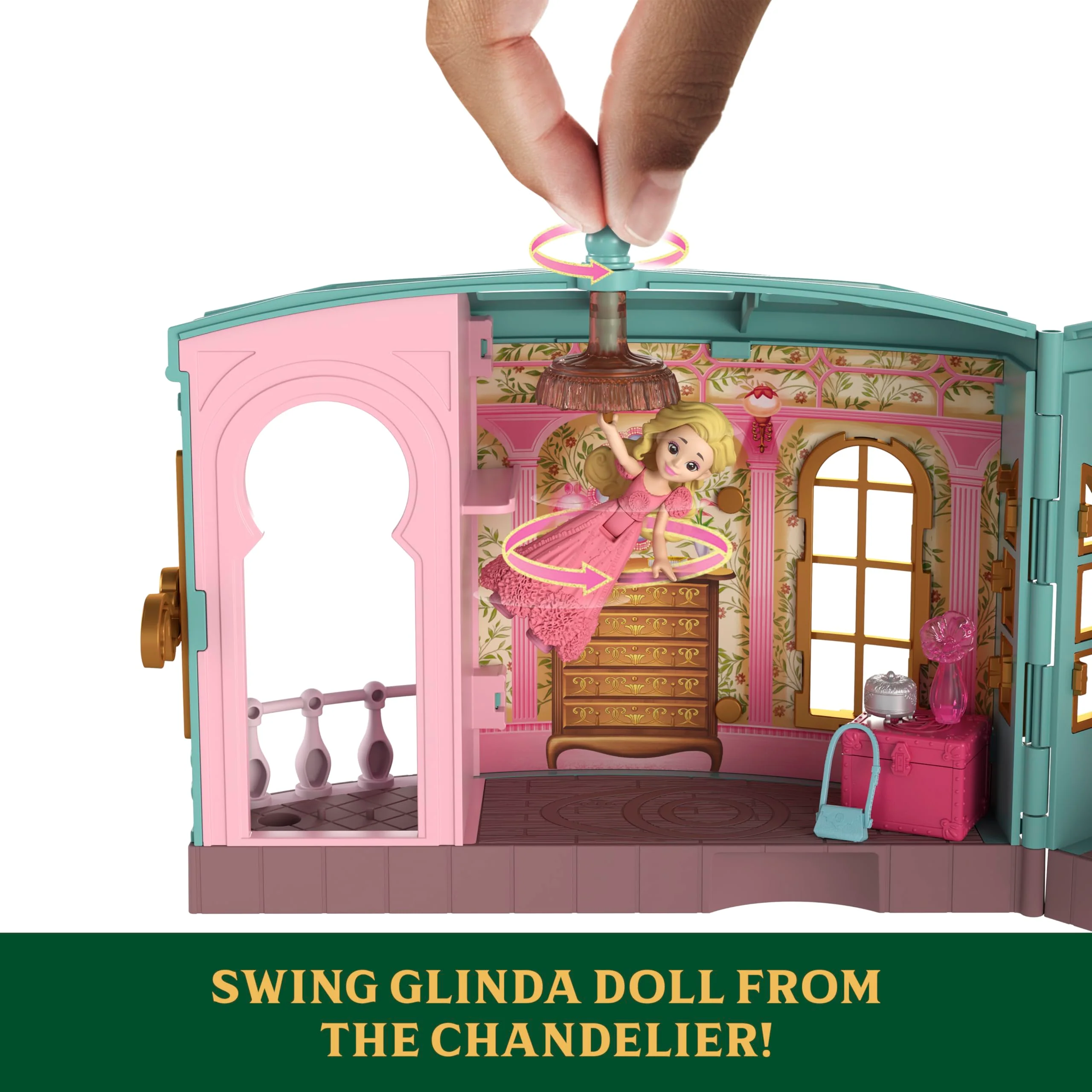 Mattel Wicked So Popular Dorm Playset with 2.75-Inch Glinda Doll, 3 Play Spaces, 9 Accessories, Movable Arms, JFM21 - Image 4