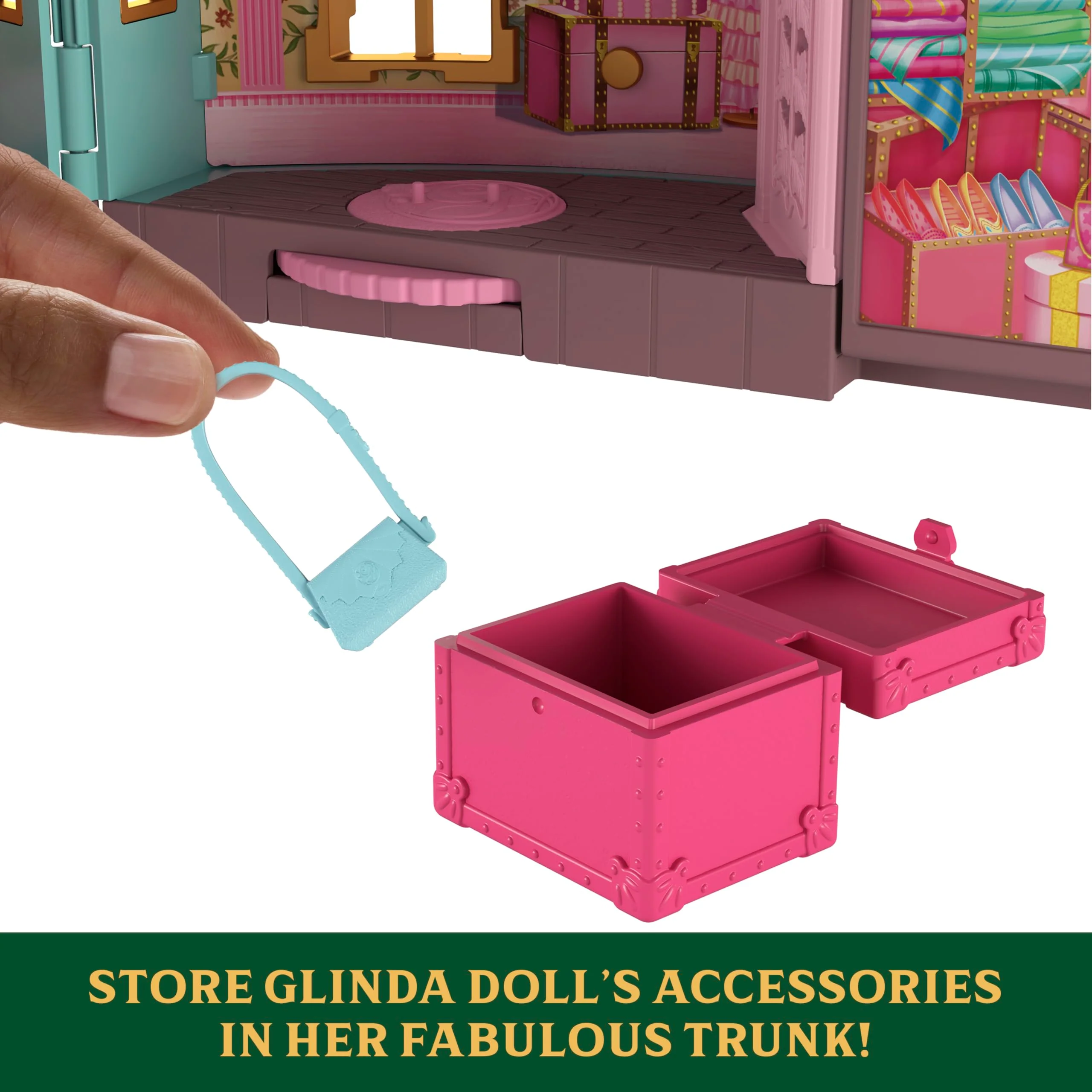 Mattel Wicked So Popular Dorm Playset with 2.75-Inch Glinda Doll, 3 Play Spaces, 9 Accessories, Movable Arms, JFM21 - Image 5