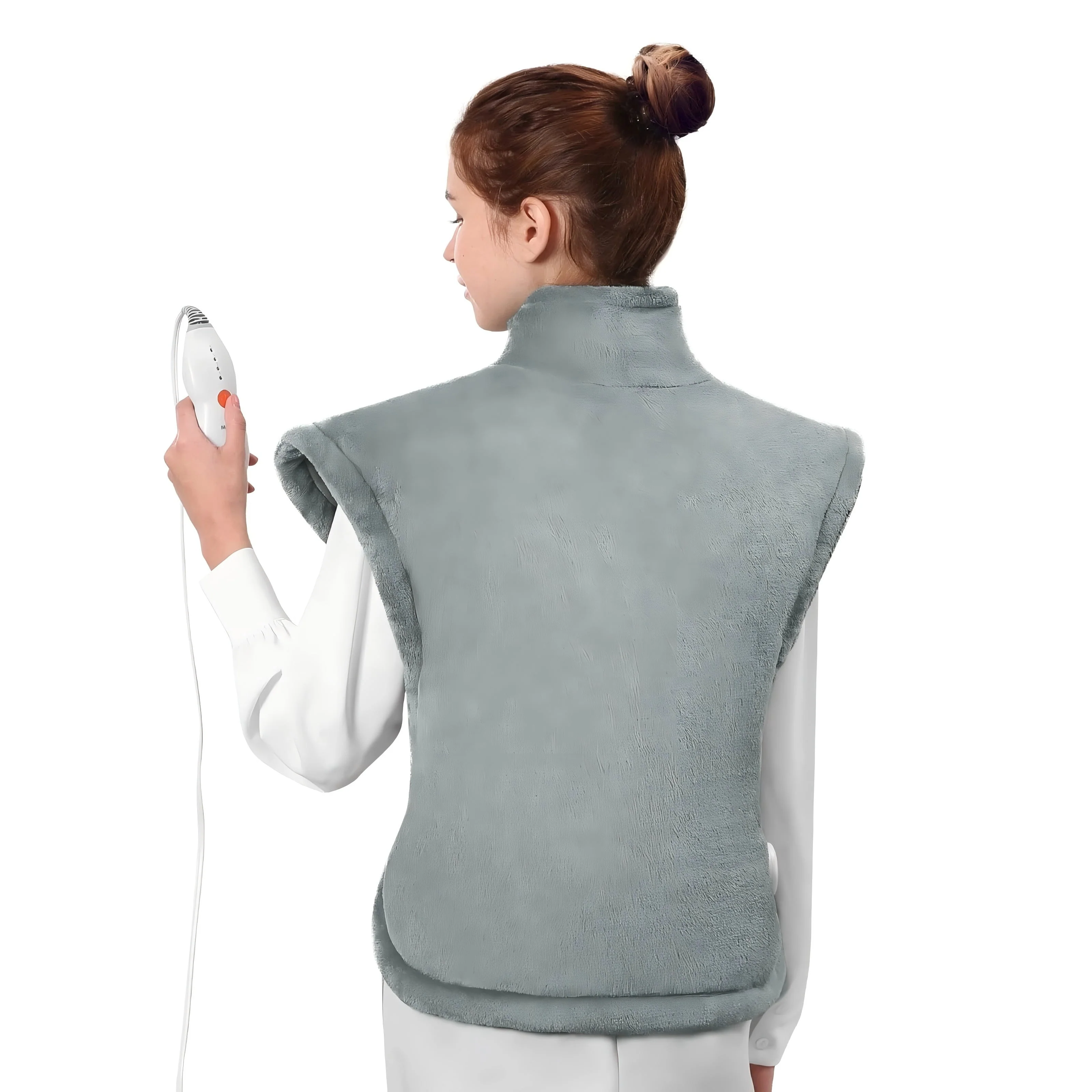 MaxKare Large Heating Pad, Contoured Design for Back, Neck, and Shoulders, 24"x33", 4 Heat Settings, Adjustable Strap, Auto Shut-Off, Gray