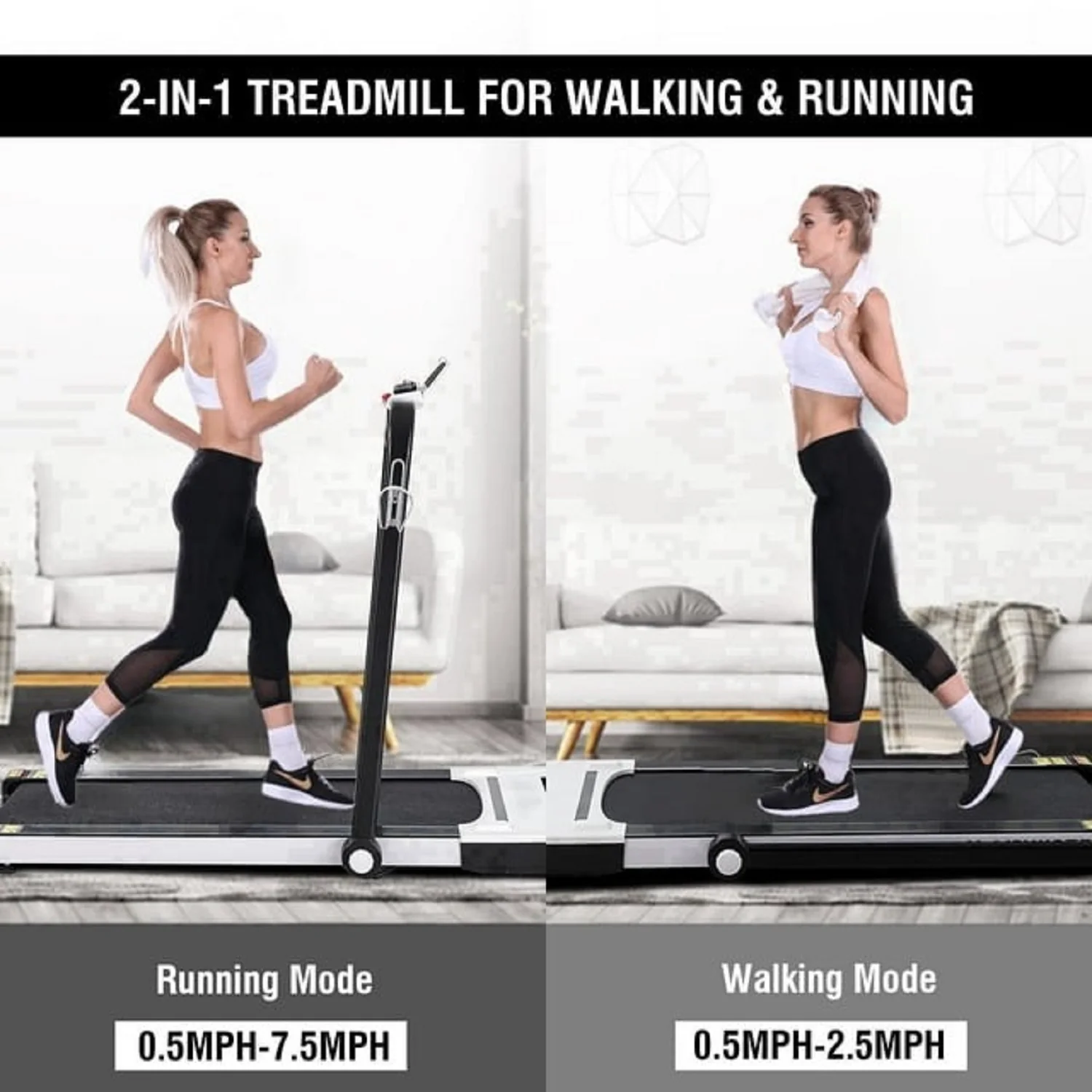 MaxKare MK-1003 2 in 1 Folding Treadmill 2.25 HP Under Desk Treadmill, 0.5-7.5MHP 220lbs Weight Capacity - Image 2