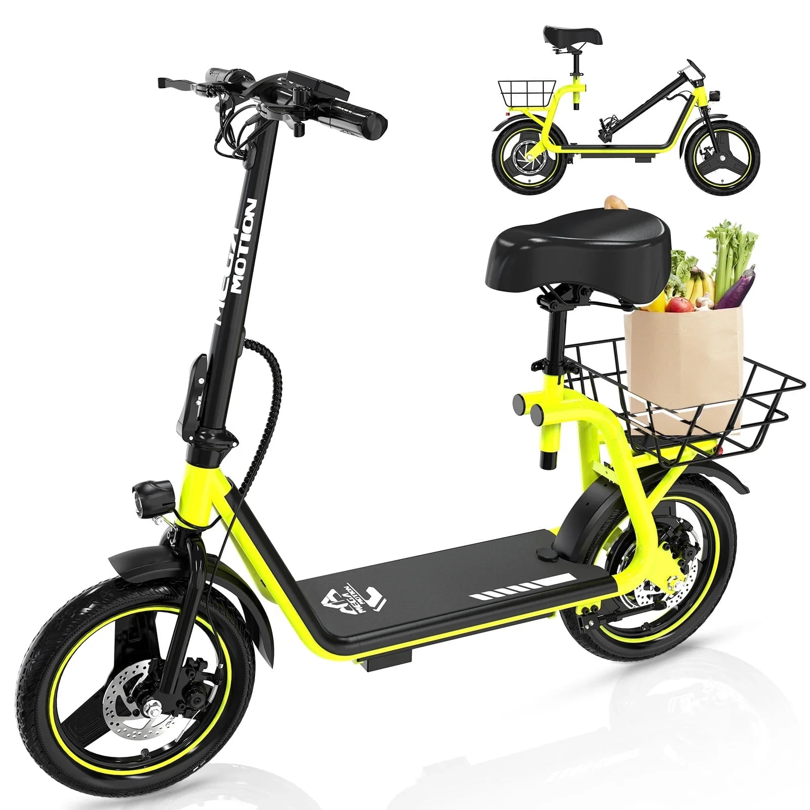 Mega Motion HS5 400W Foldable Scooter with Seat, Yellow - Image 2
