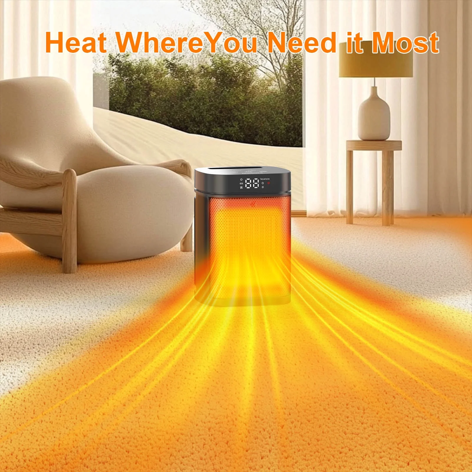 Meibors Portable Ceramic Space Heater with 3 Adjustable Heat Modes, Remote Control and Timer - Image 2