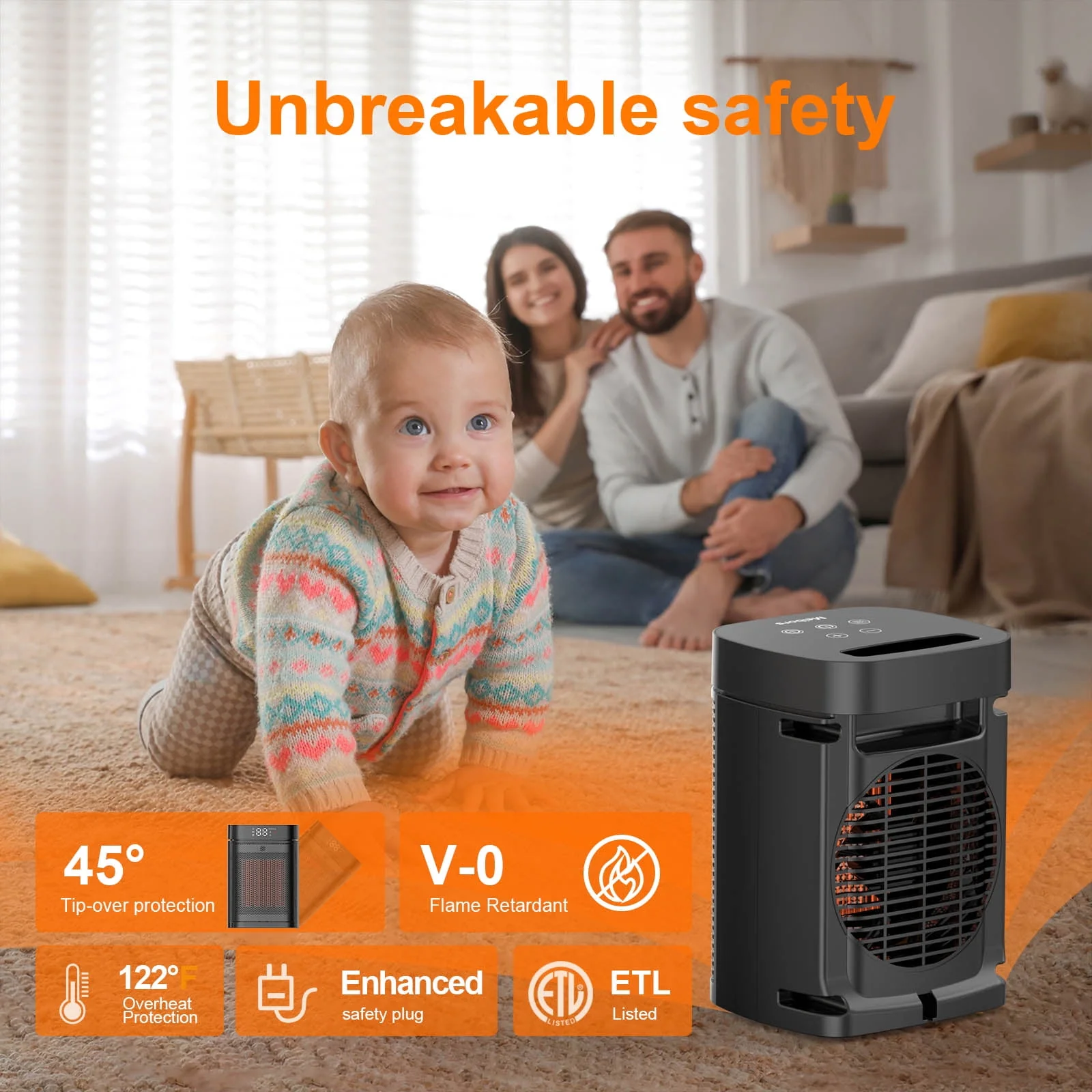 Meibors Portable Ceramic Space Heater with 3 Adjustable Heat Modes, Remote Control and Timer - Image 5
