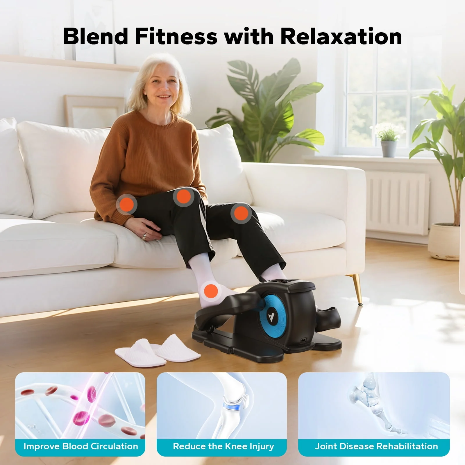 MERACH Under Desk Elliptical Exercise Machine, Quiet, 12 Adjustable Speeds, Remote Control, Blue, E34 - Image 4