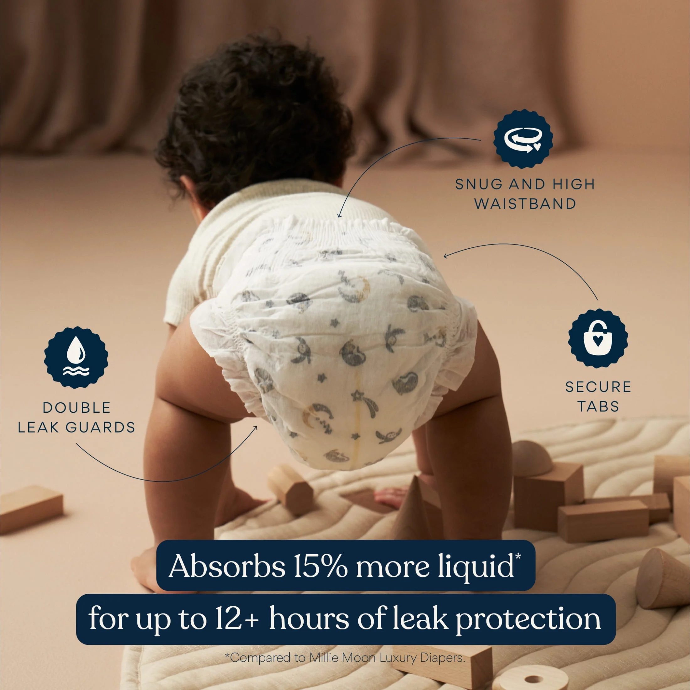 Millie Moon Overnight Diapers, Size 4, 58 Count, Advanced All-Night Absorbency, EverDry Layer, CloudTouch Softness - Image 6