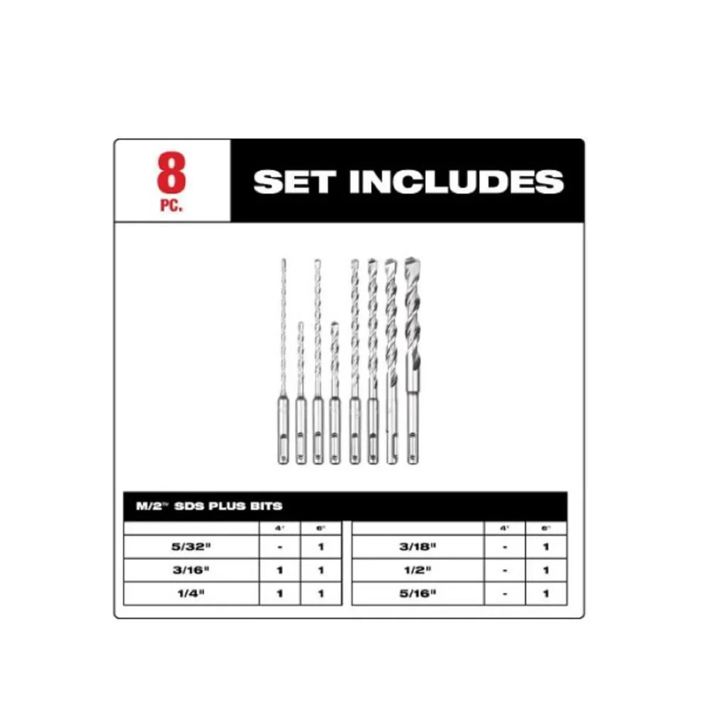 Milwaukee 48-20-7673 2-Cutter SDS-Plus Carbide Hammer Drill Bit Set (8-Piece) - Image 2