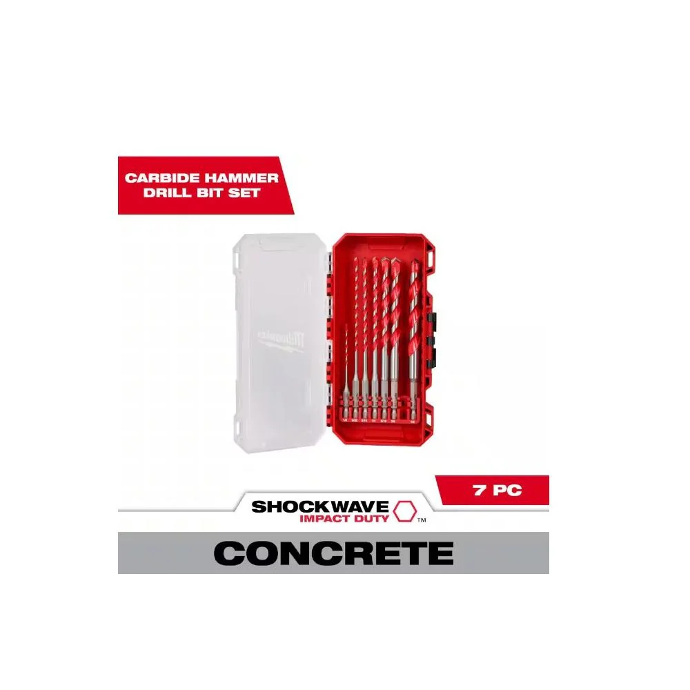 Milwaukee 48-20-9057 7 Piece Shockwave Carbide Hammer Drill Bit Kit For Concrete, Stone, Masonry Drilling - Image 3