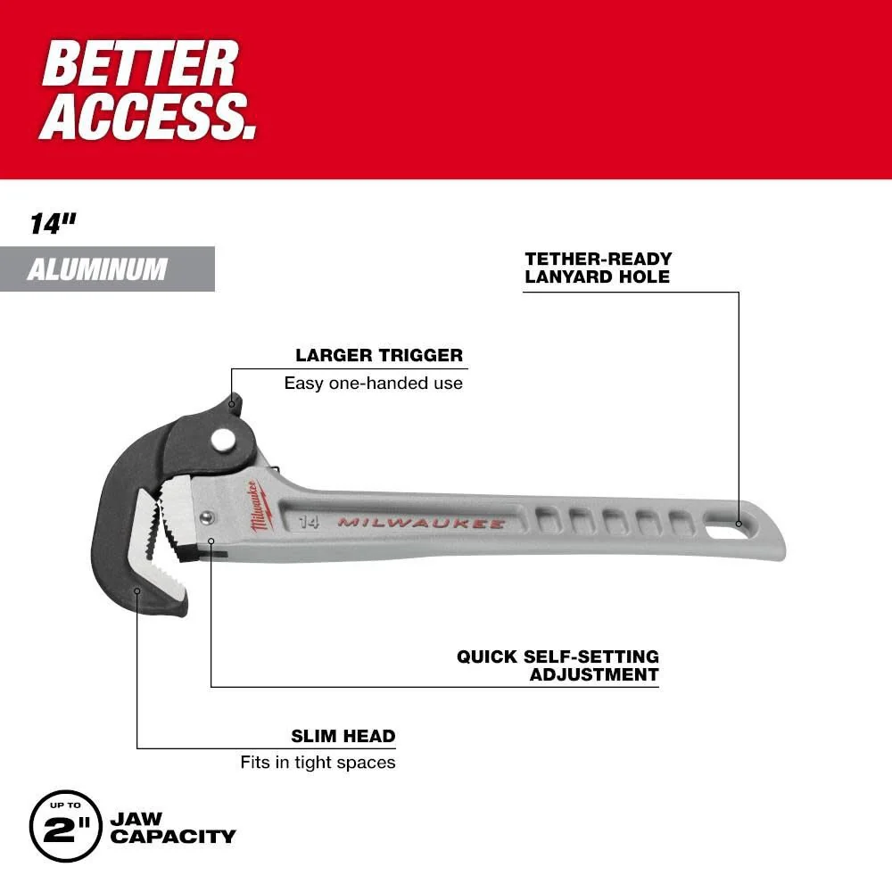 Milwaukee 48-22-7414 14 Inch Aluminum Self-Adjusting Pipe Wrench - Image 2