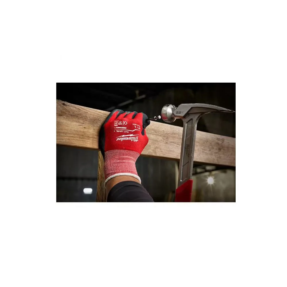 Milwaukee 48-22-8901B 12 Pack Red Nitrile Level 1 Cut Resistant Dipped Work Gloves, Medium - Image 2