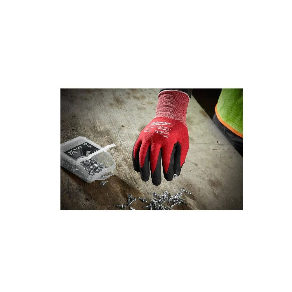 Milwaukee 48-22-8901B 12 Pack Red Nitrile Level 1 Cut Resistant Dipped Work Gloves, Medium - Image 3