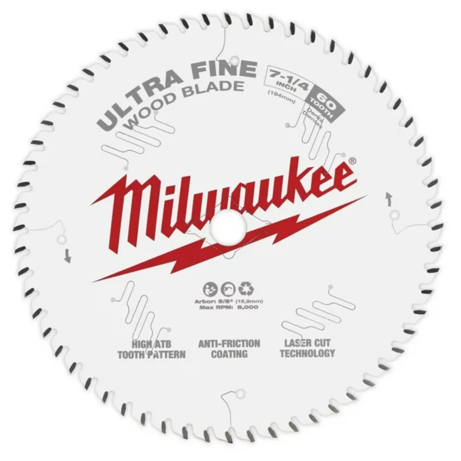Milwaukee 48-40-0730 7-1/4 in. 60T Ultra Fine Finish Circular Saw Blade, Silver (Pack of 3)