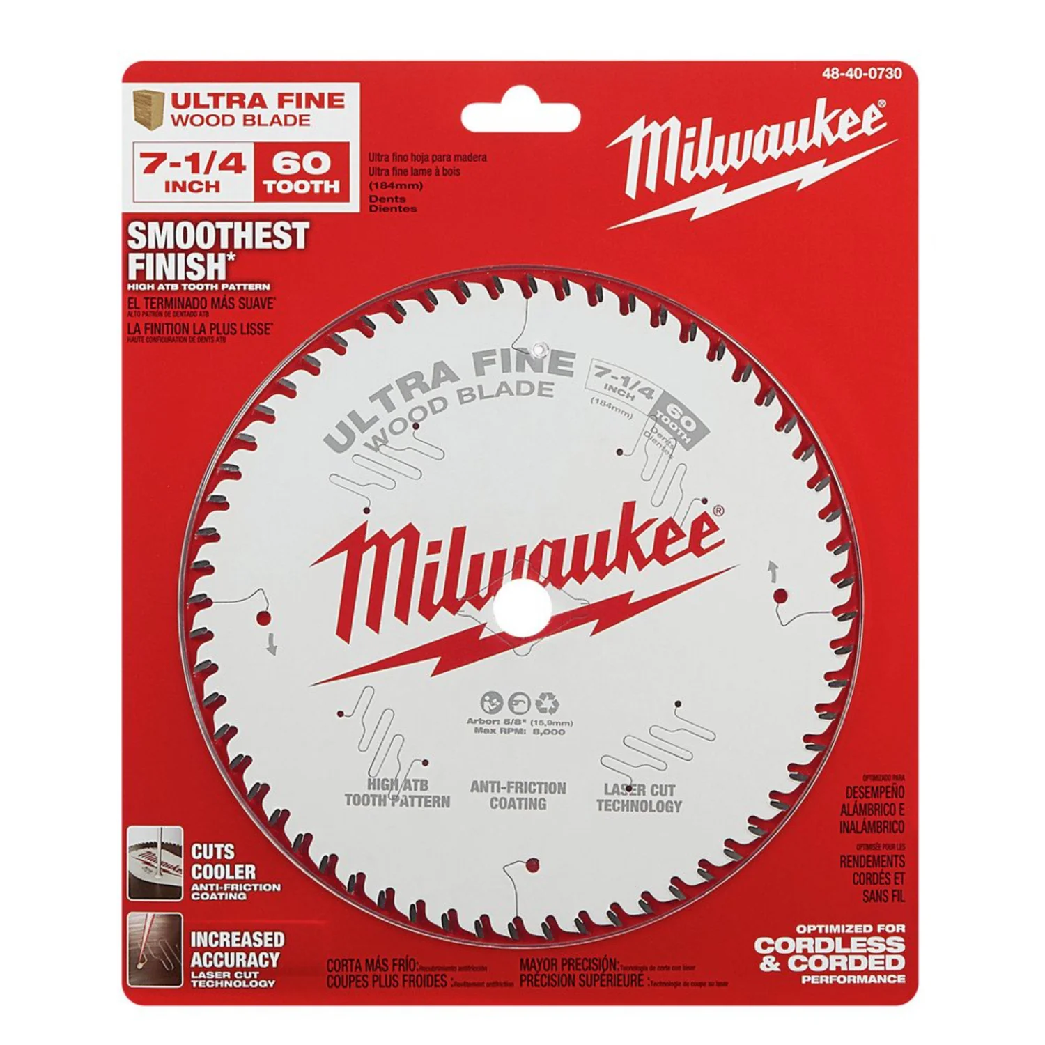 Milwaukee 48-40-0730 7-1/4 in. 60T Ultra Fine Finish Circular Saw Blade, Silver (Pack of 3) - Image 2