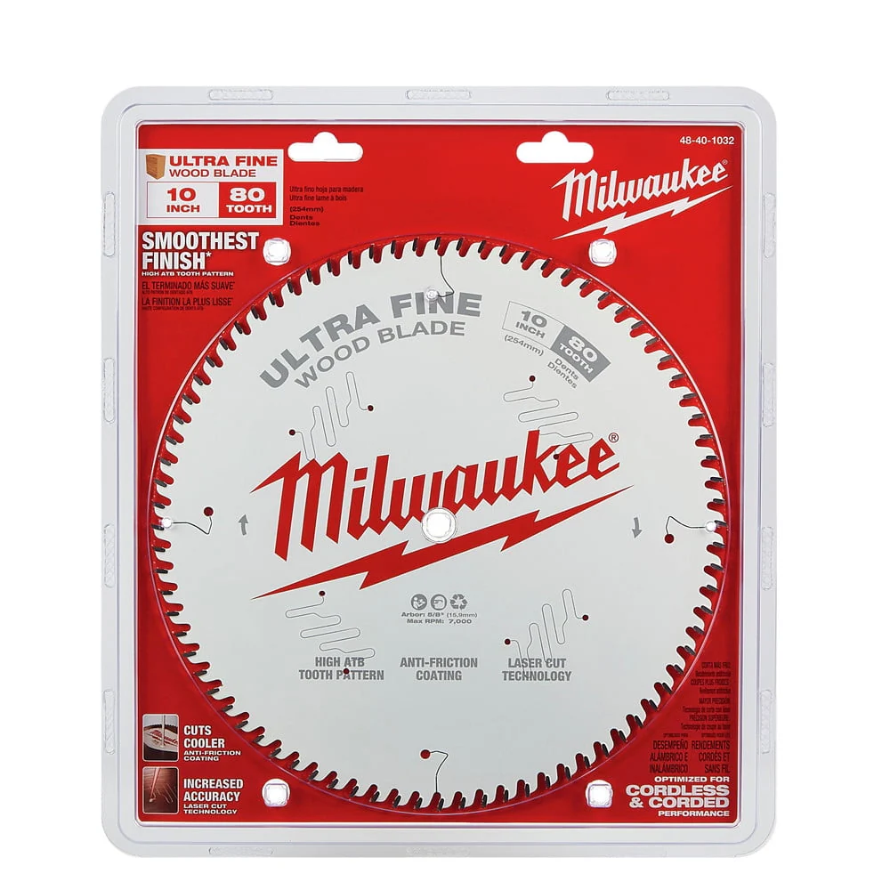 Milwaukee 48-40-1032 10 inch 80T Ultra Fine Finish Circular Saw Blade, Silver - Image 2