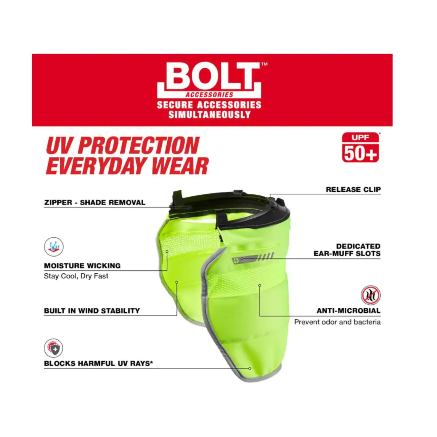 Milwaukee 48-73-1070 Bolt Yellow High Visibility Mesh Sunshade with 50+UPF UV Protection - Image 5