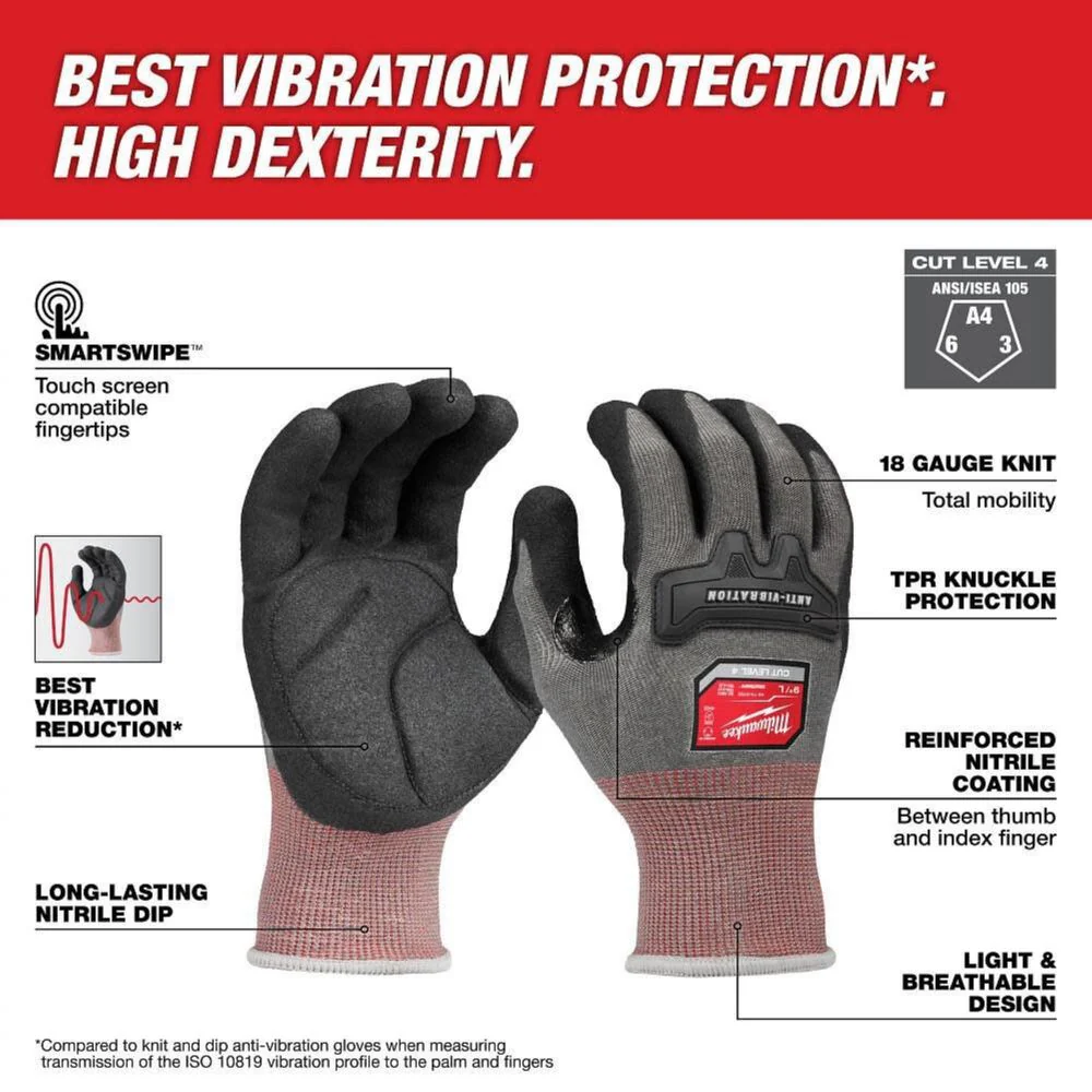 Milwaukee 48-73-8762 Anti-Vibration Cut Level 4 High Dexterity Nitrile Dipped Gloves - Image 7