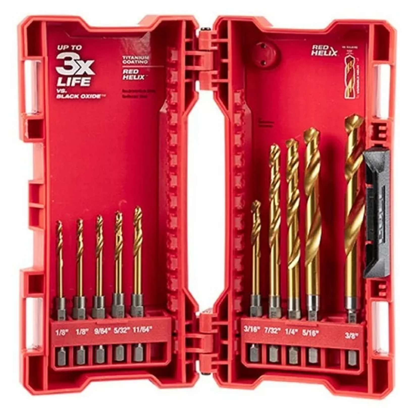 Milwaukee 48-89-4633 10-Piece SHOCKWAVE RED HELIX Titanium 1/4" Hex Shank Fractional Drill Bit Set