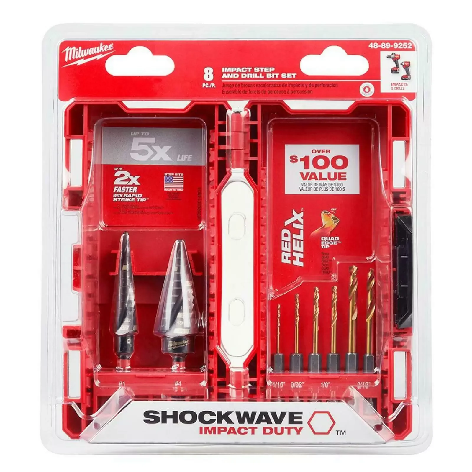 Milwaukee 48-89-9252 SHOCKWAVE Impact-Duty Titanium Step Bit Set (8-Piece)