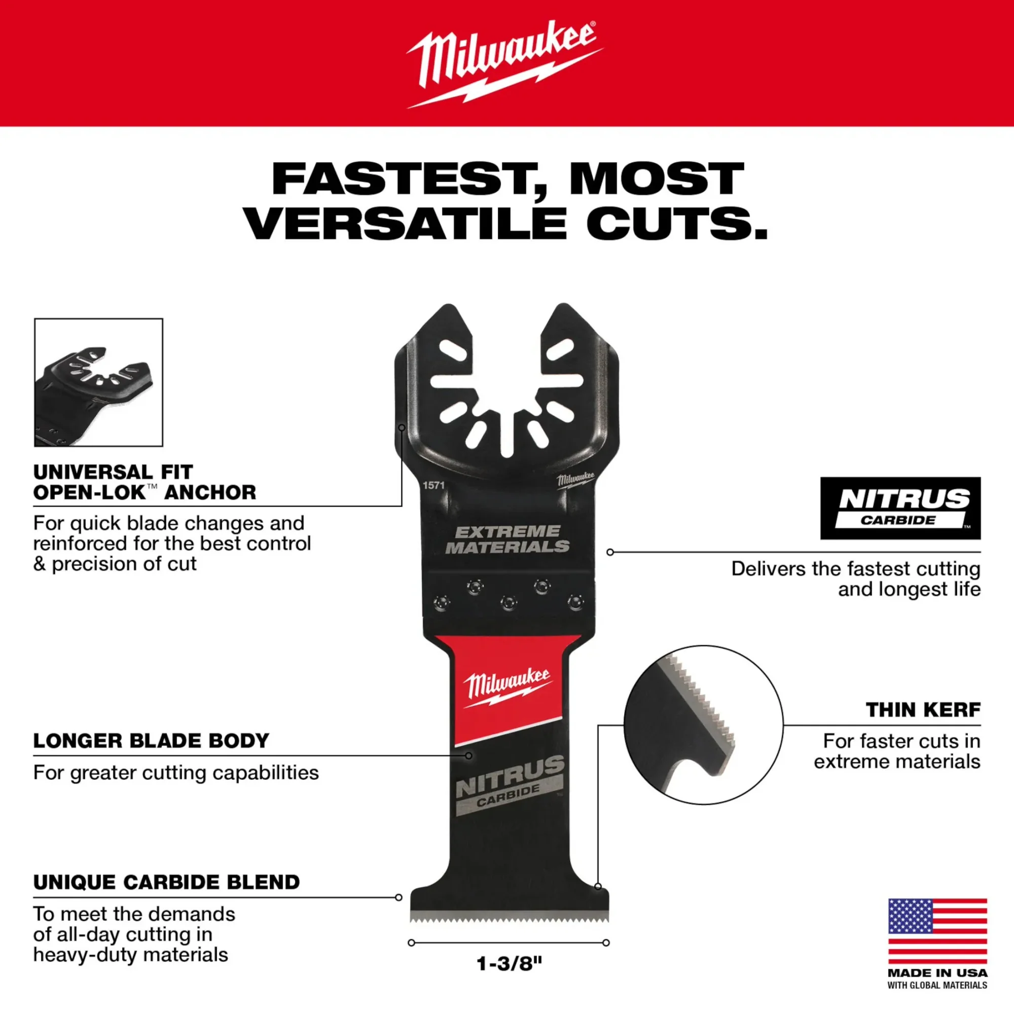 Milwaukee 49-25-1571 1-3/8" Nitrus Carbide Universal Fit Extreme Materials Cutting Oscillating Multi-Tool Blade - Image 3