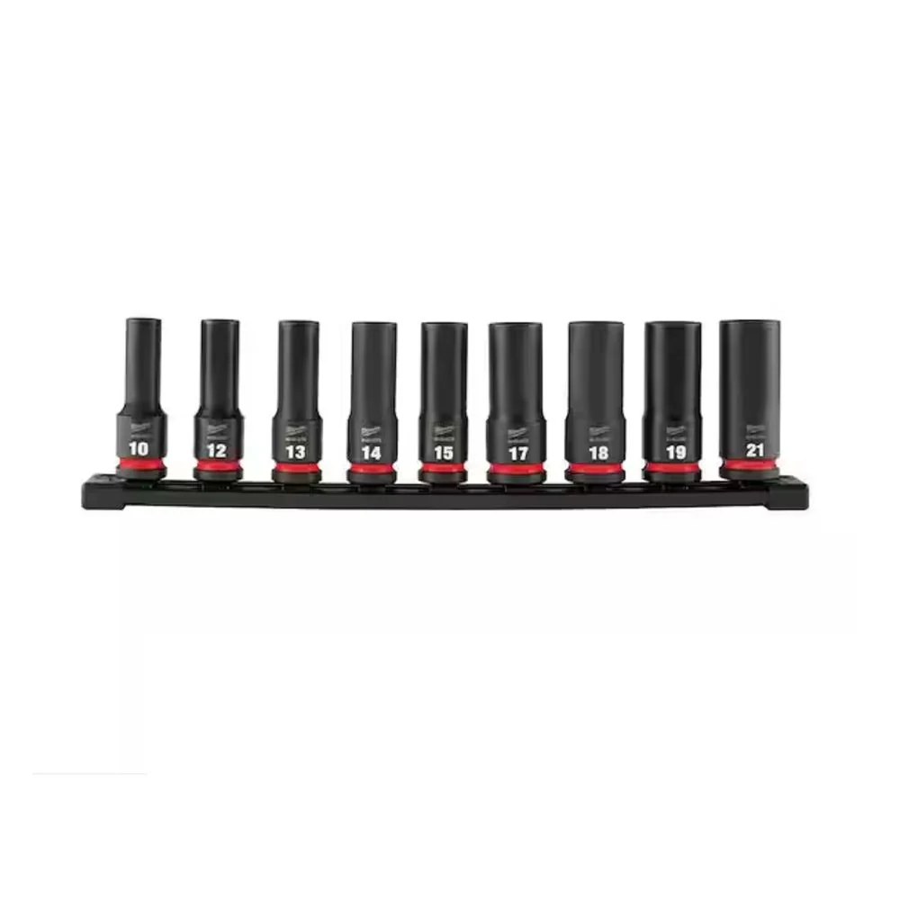 Milwaukee 49-66-7032 SHOCKWAVE 1/2 in. Drive Metric Deep Well 6 Point Impact Socket Set (9-Piece)