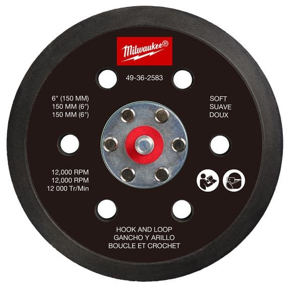 Milwaukee 6 in. Hook and Loop Sander Backing Pad, Soft Density, Dark Brown, Compatible with Random Orbital Sanders, 49-36-2583 - Image 2