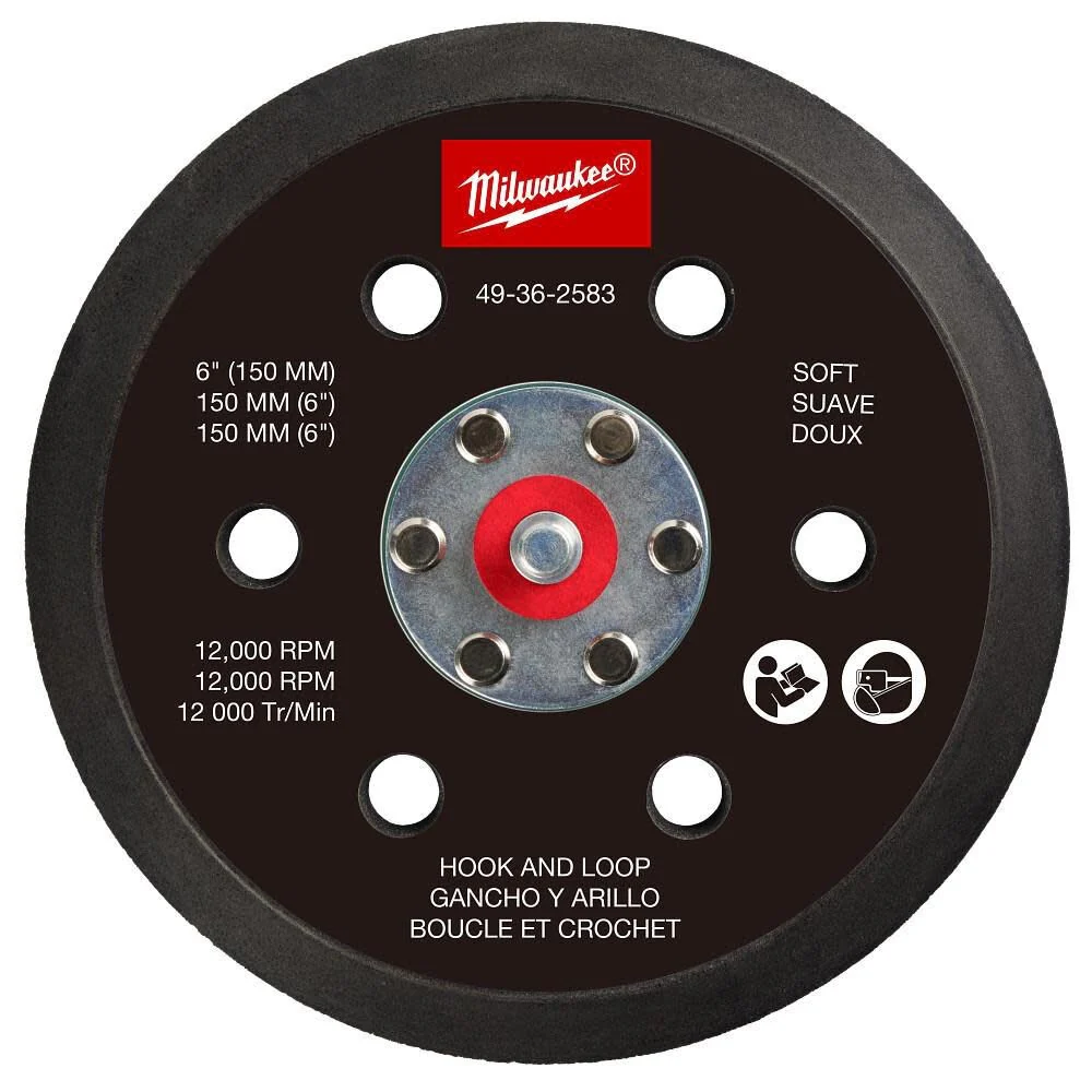 Milwaukee 6 in. Hook and Loop Sander Backing Pad, Soft Density, Dark Brown, Compatible with Random Orbital Sanders, 49-36-2583 - Image 3