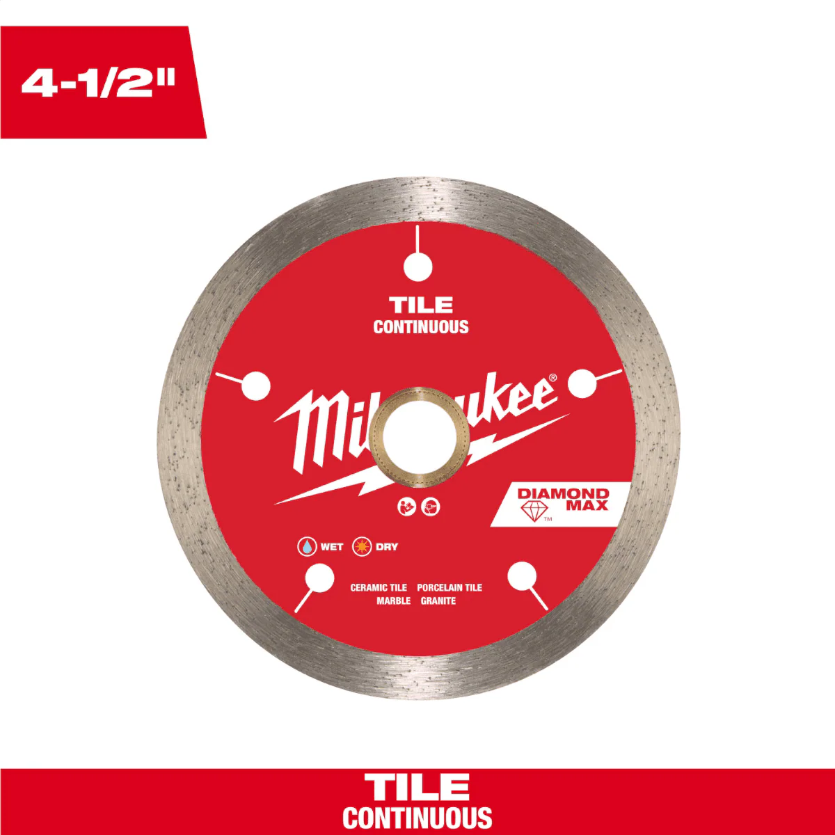 Milwaukee Electric 4.5 Inch Diamond Max Continuous Tile Diamond Blade, Gray/Red, 49-93-9204 - Image 4
