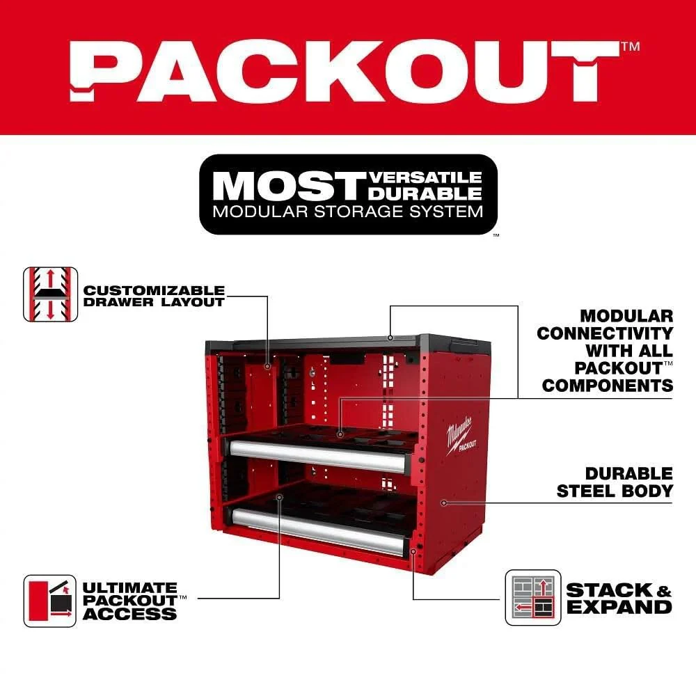 Milwaukee Electric PACKOUT Steel Storage Rack, Modular Sliding Drawers, Customizable Layout, Red/Black, 48-21-8000 - Image 6