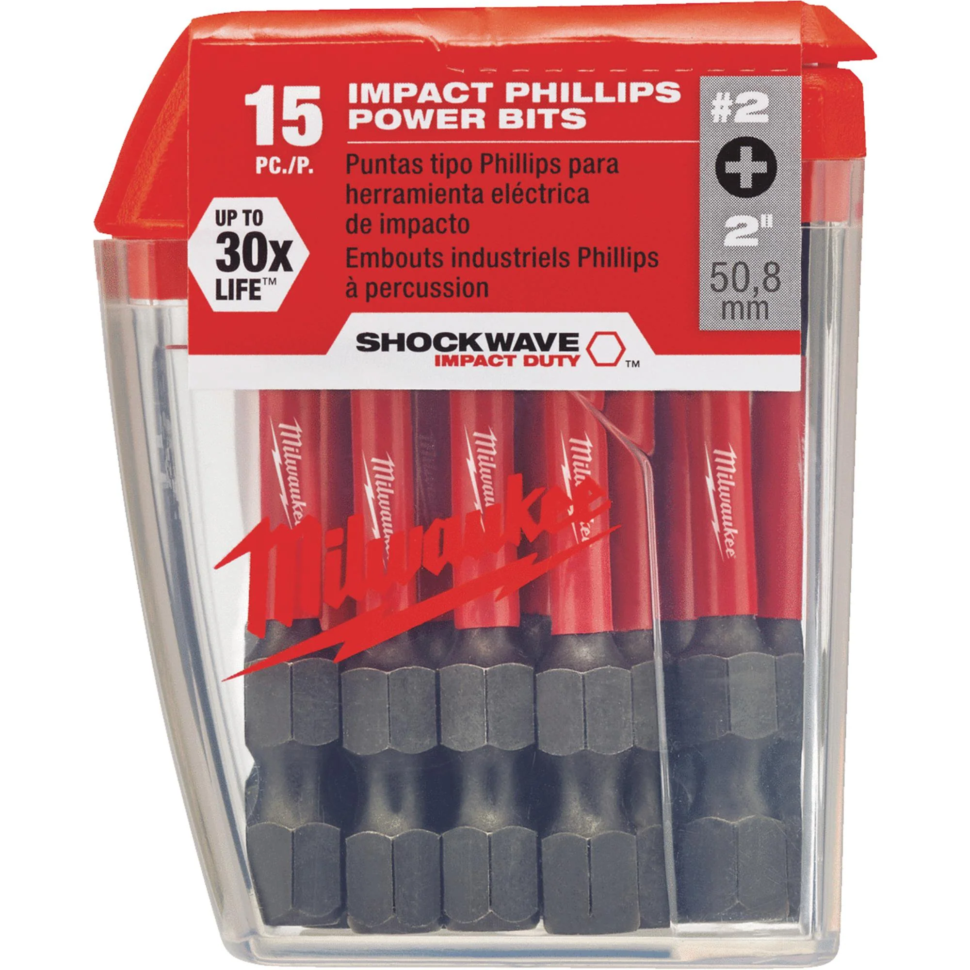 MILWAUKEE ELECTRIC TOOL 48-32-5004 Shockwave 2" Power Bit Phillips #2 15 Piece Contractor Pack