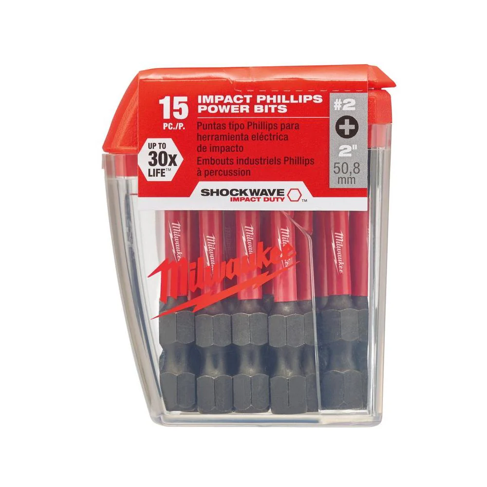 MILWAUKEE ELECTRIC TOOL 48-32-5004 Shockwave 2" Power Bit Phillips #2 15 Piece Contractor Pack - Image 3