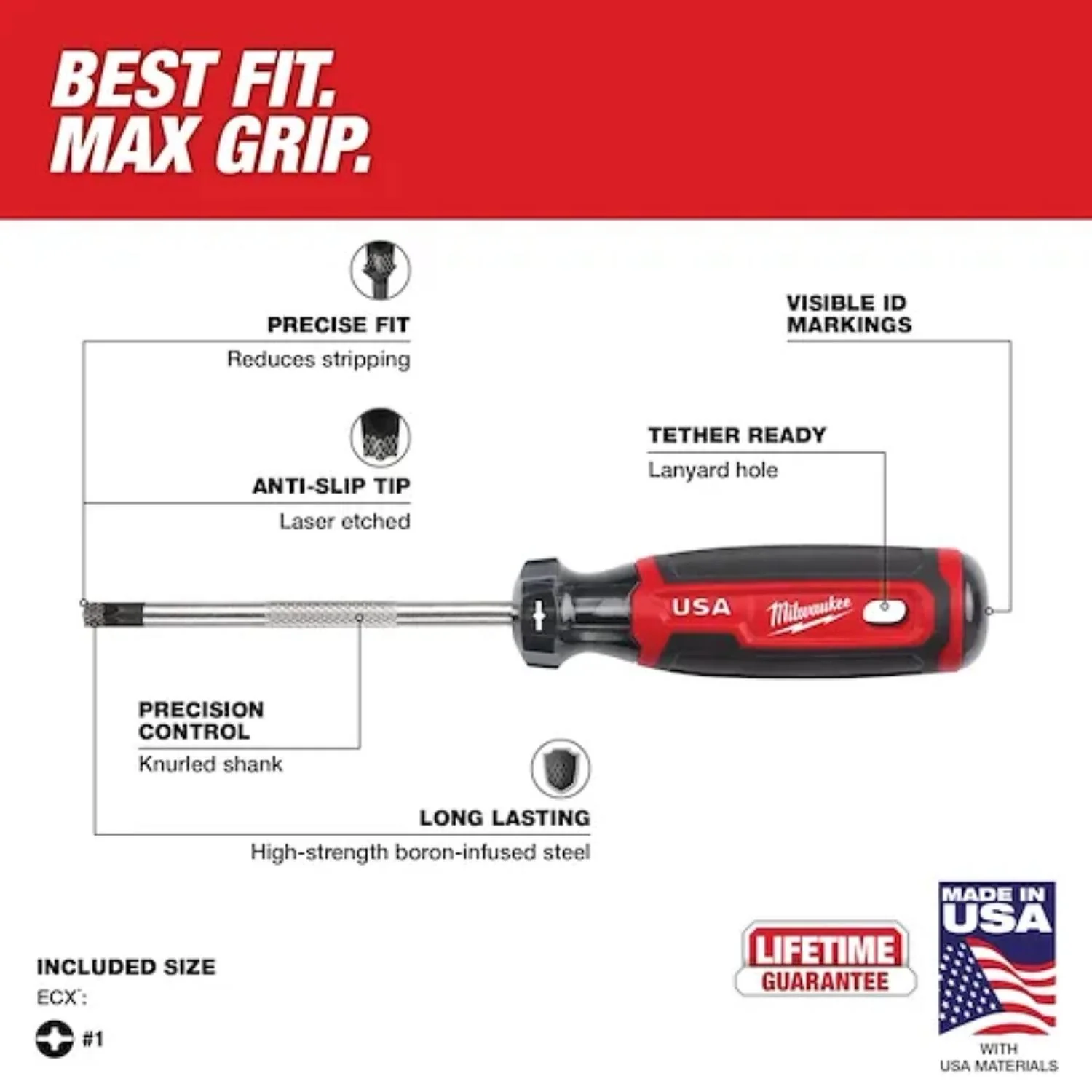 Milwaukee MT215 ECX #1 4" Cushion Grip Screwdriver - Image 7
