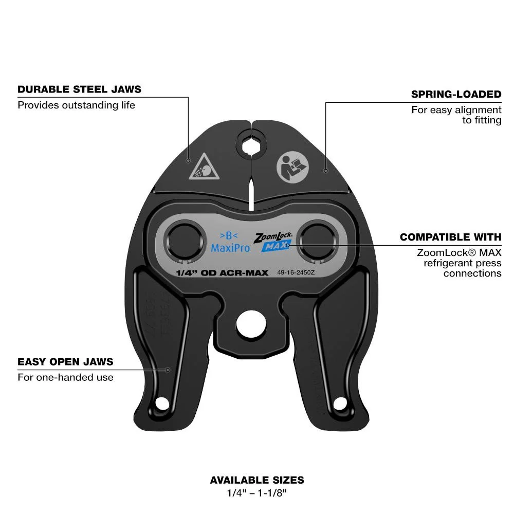 Milwaukee Tools 49-16-2450Z 1/4 in ZoomLock MAX Press Jaw for M12 FORCE LOGIC Press Tools, Easy-Open Inline Design, High-Pressure HVAC and Refrigeration
