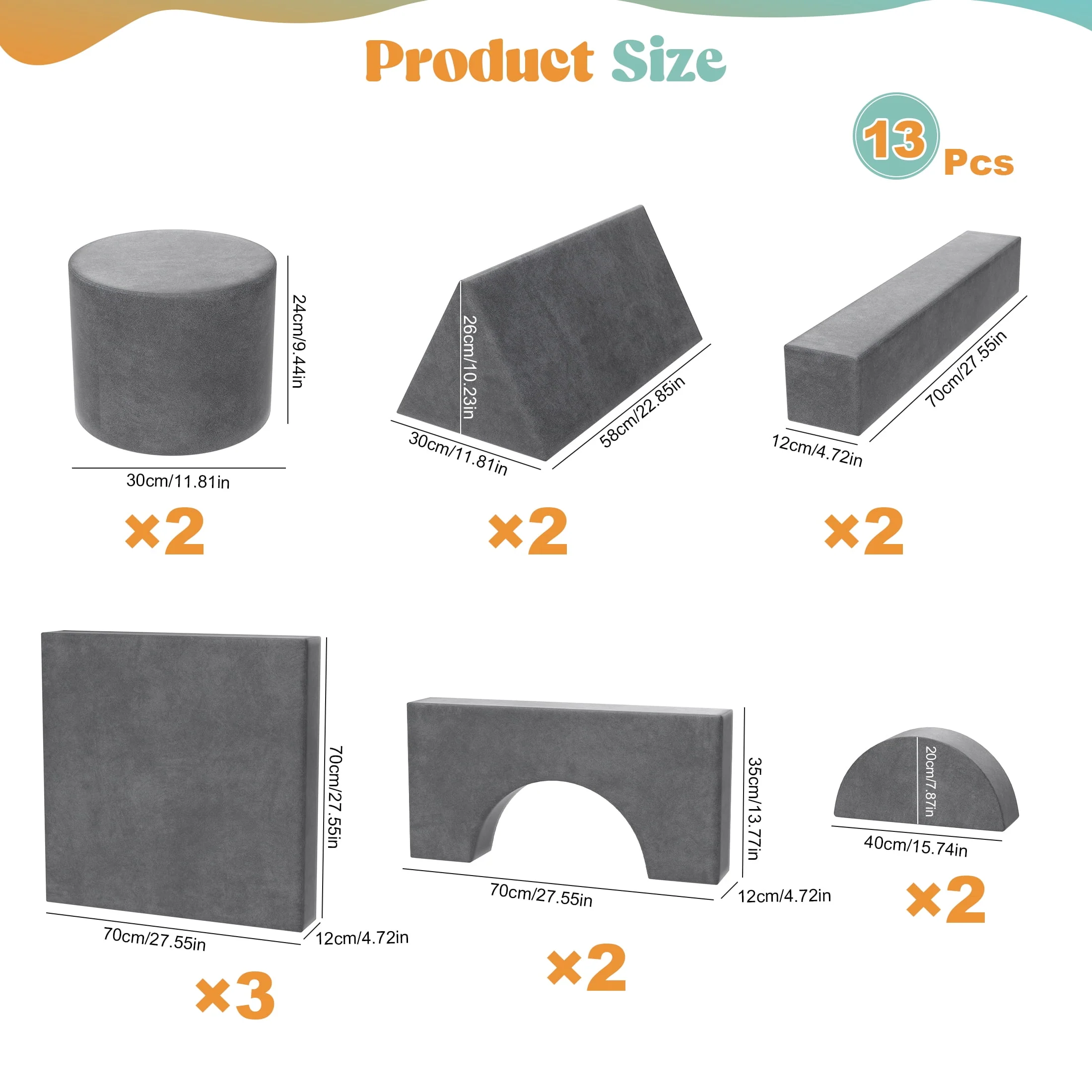 Minikid Kids Sofa Couch, Modular 13-Piece Playroom Set, Soft Gray Velvet, Multifunctional Toddler Couch with Over 30 Configurations - Image 5