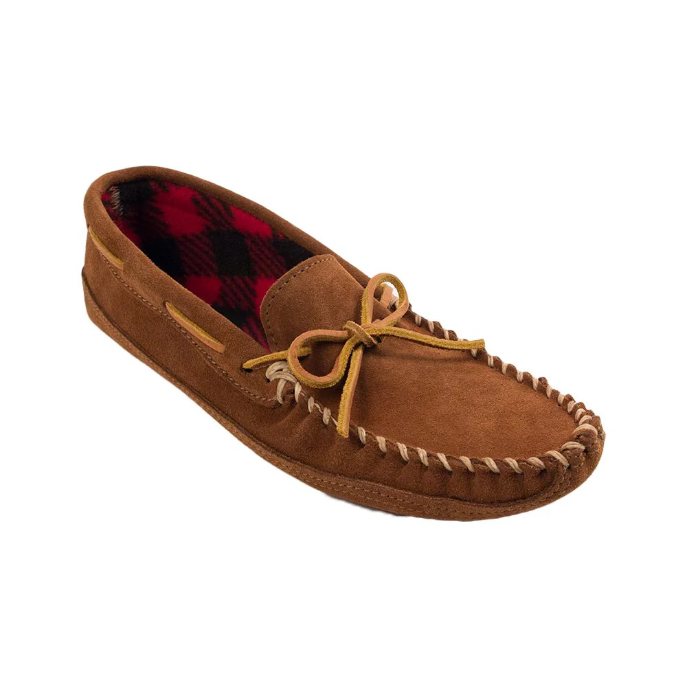 Minnetonka 773-9 Double-Bottom Fleece Slipper Mocs for Men, 9M, Brown
