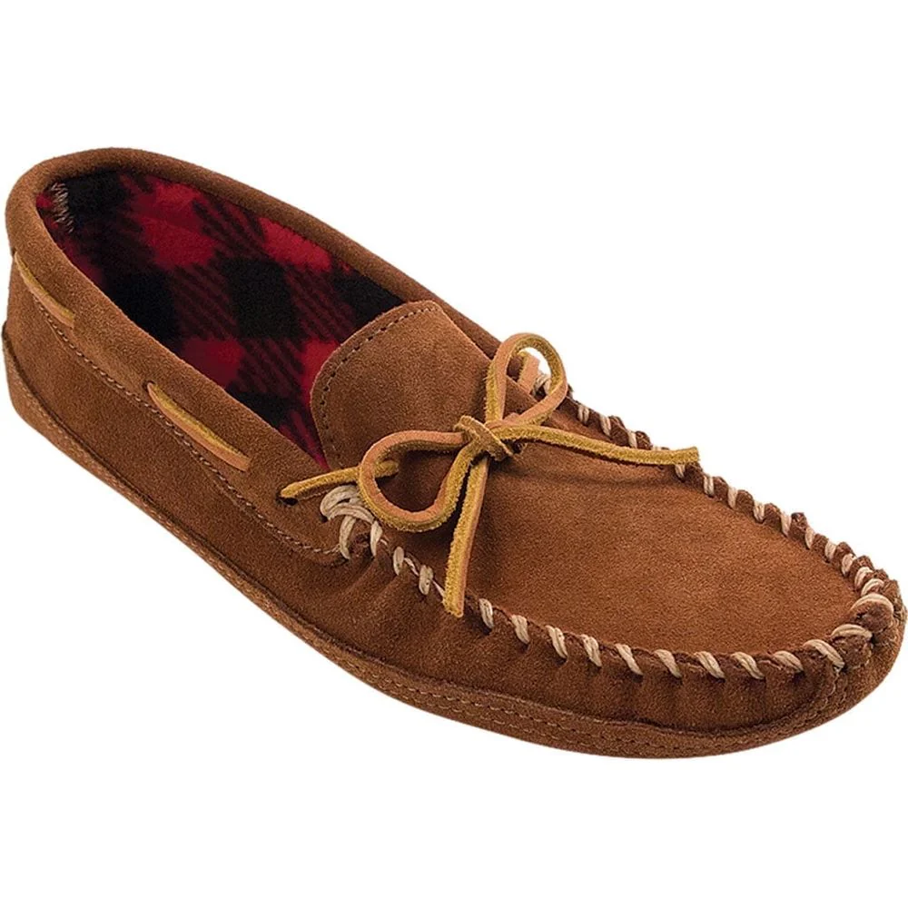 Minnetonka Double-Bottom Fleece Slipper Mocs for Men - Black - 10M