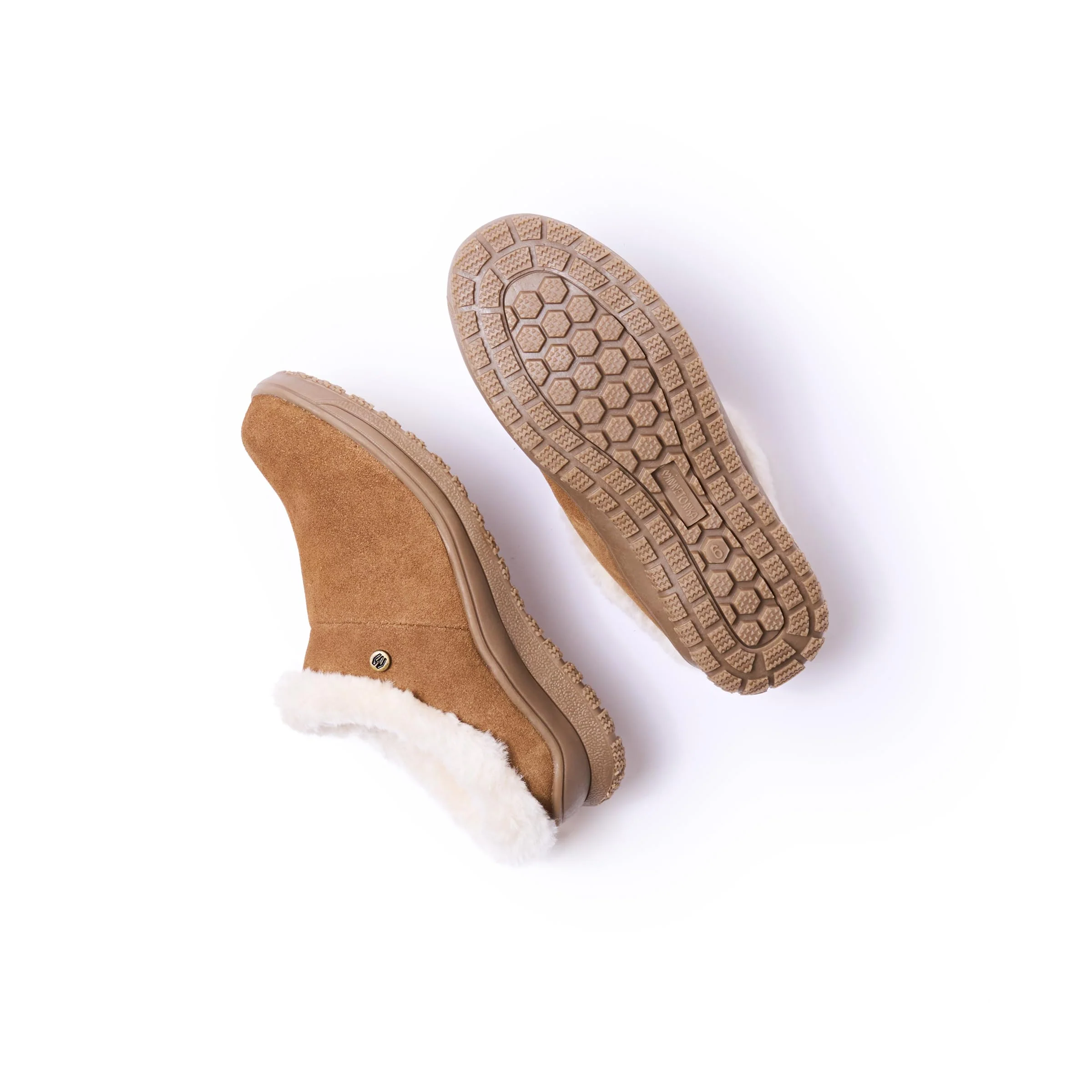 Minnetonka Emerson Womens Moccasin Slippers, Water-Resistant Suede, Plush Pile Lining, Heavily Treaded EVA Sole, Dusty Brown, Size 8 Medium - Image 2