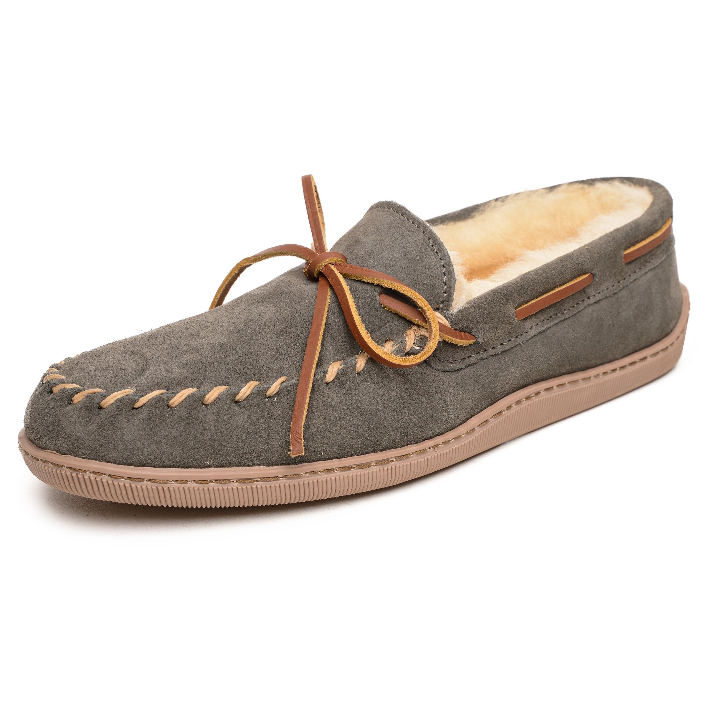 Minnetonka Moccasin Sheepskin Hardsole Mocs for Men - Grey - 9W