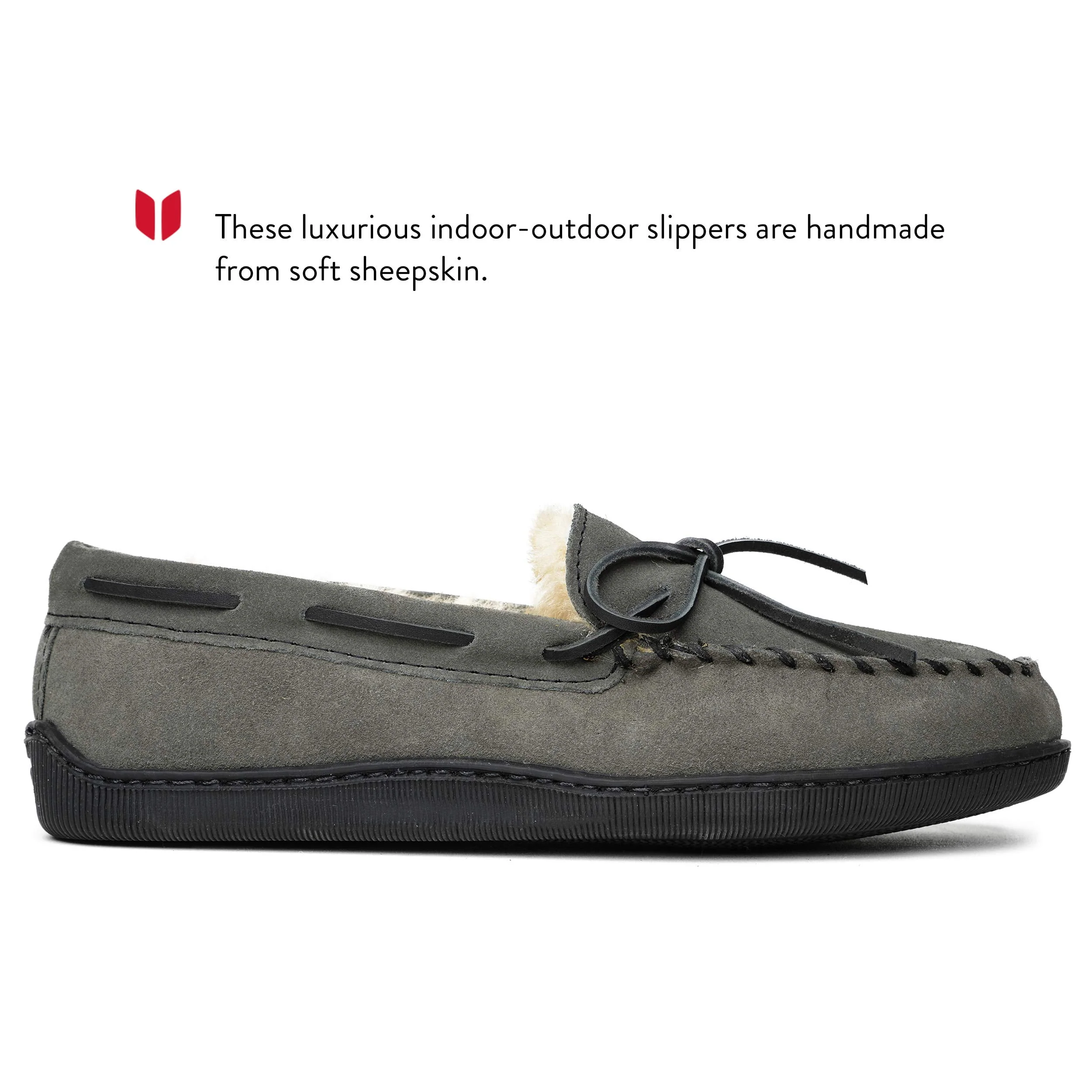 Minnetonka Moccasin Sheepskin Hardsole Mocs for Men - Grey - 9W - Image 6