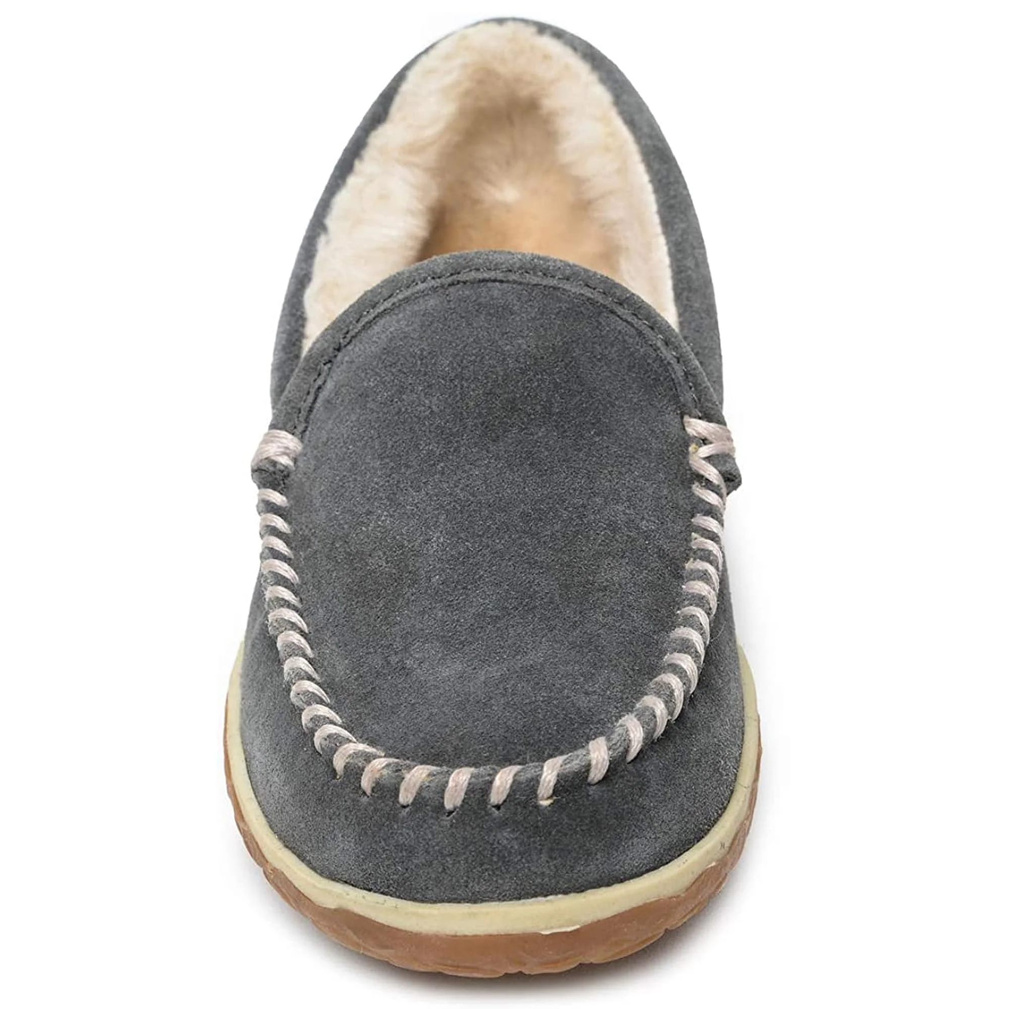 Minnetonka Tempe Moccasin Womens Slip-On Suede Slippers Grey Size 8 Wide 40125W - Image 4