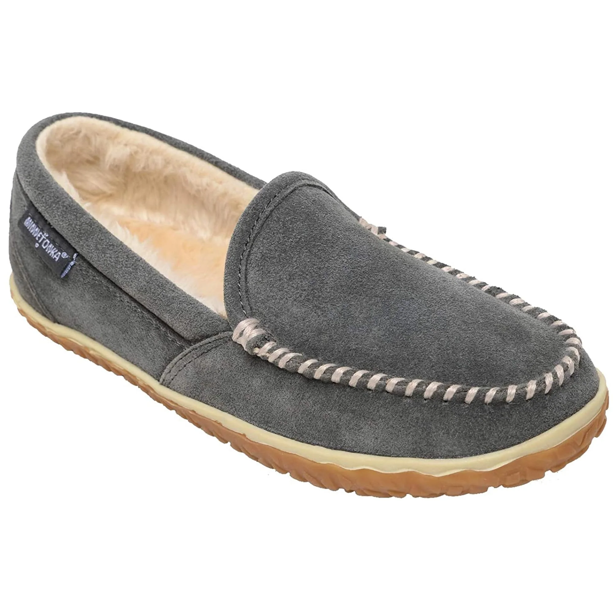 Minnetonka Tempe Moccasin Slippers, Womens Grey Suede, Wide Size 9, 40125W - Image 2