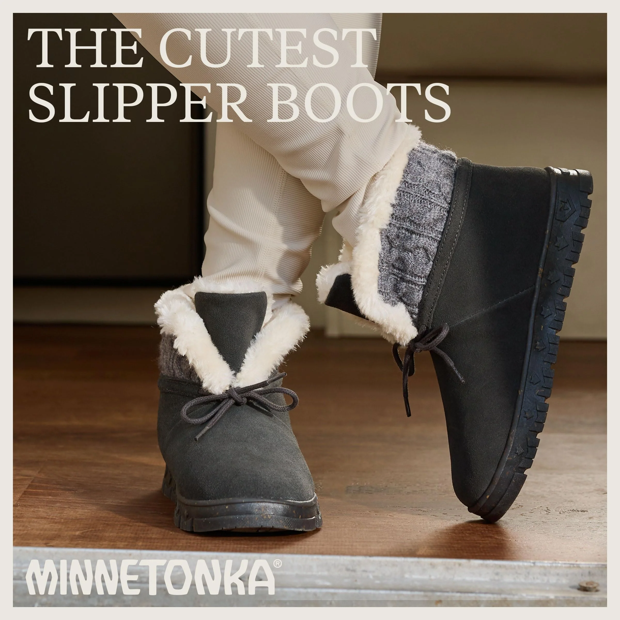 Minnetonka Norean Sweater-Knit Slippers for Ladies - Charcoal - 8M - Image 3