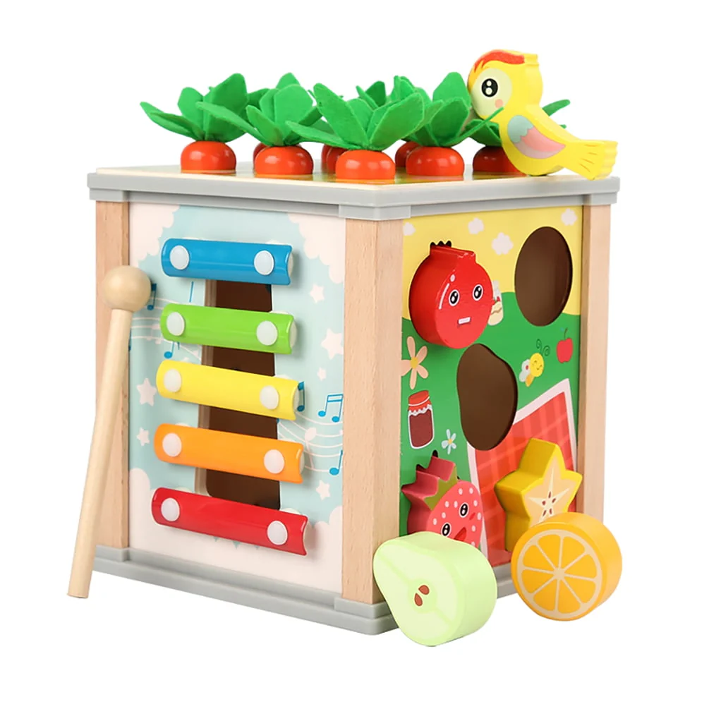 Misoo Montessori 6-in-1 Wooden Activity Cube Shape Sorter Toy for Toddlers 12-24 Months Multisensory Educational Developmental Toy - Image 7