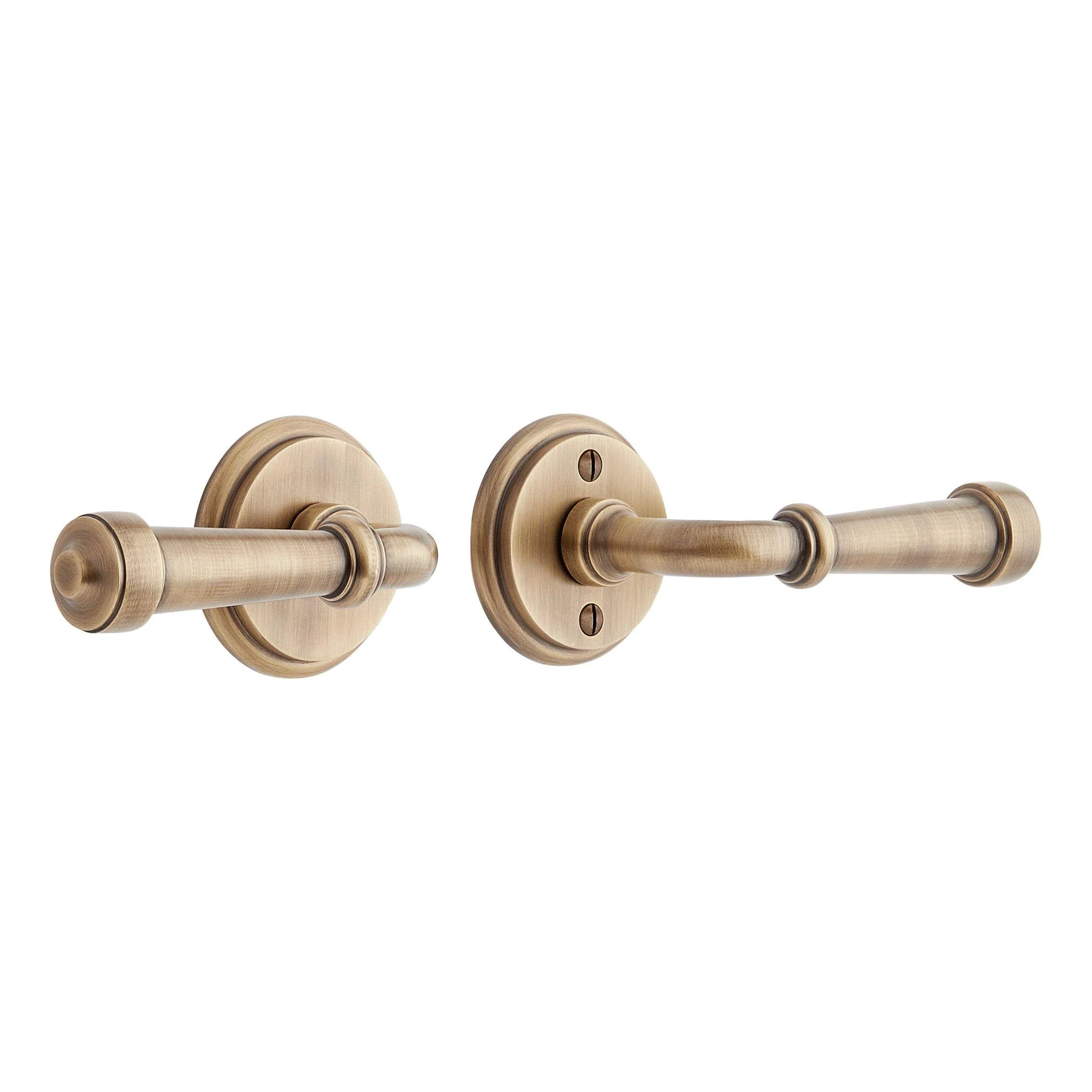 MNG 506 Solid Brass Passage Interior Door Set w/ Sculpted Round Lever Handle - Right Hand - No Backset - Antique Brass