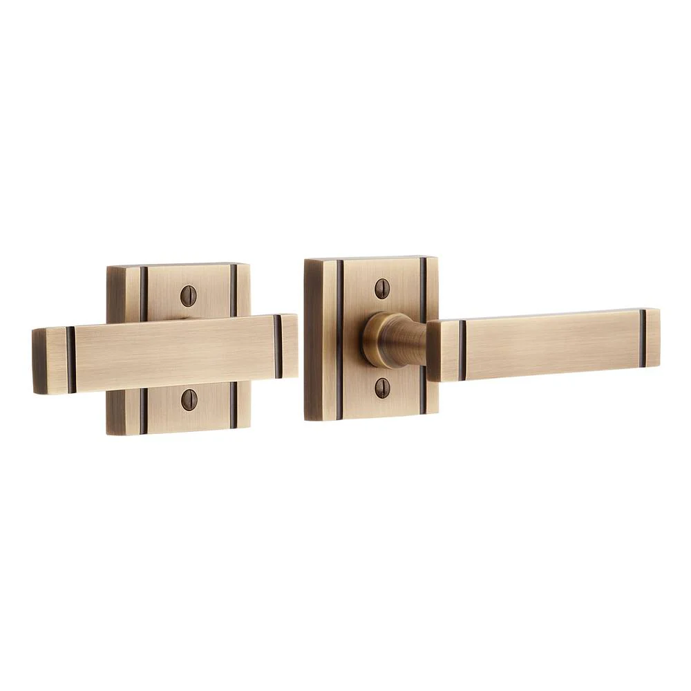 MNG 507 Solid Brass Dummy Interior Door Set w/ Sculpted Flat Lever Handle - Right Hand - No Backset - Antique Brass