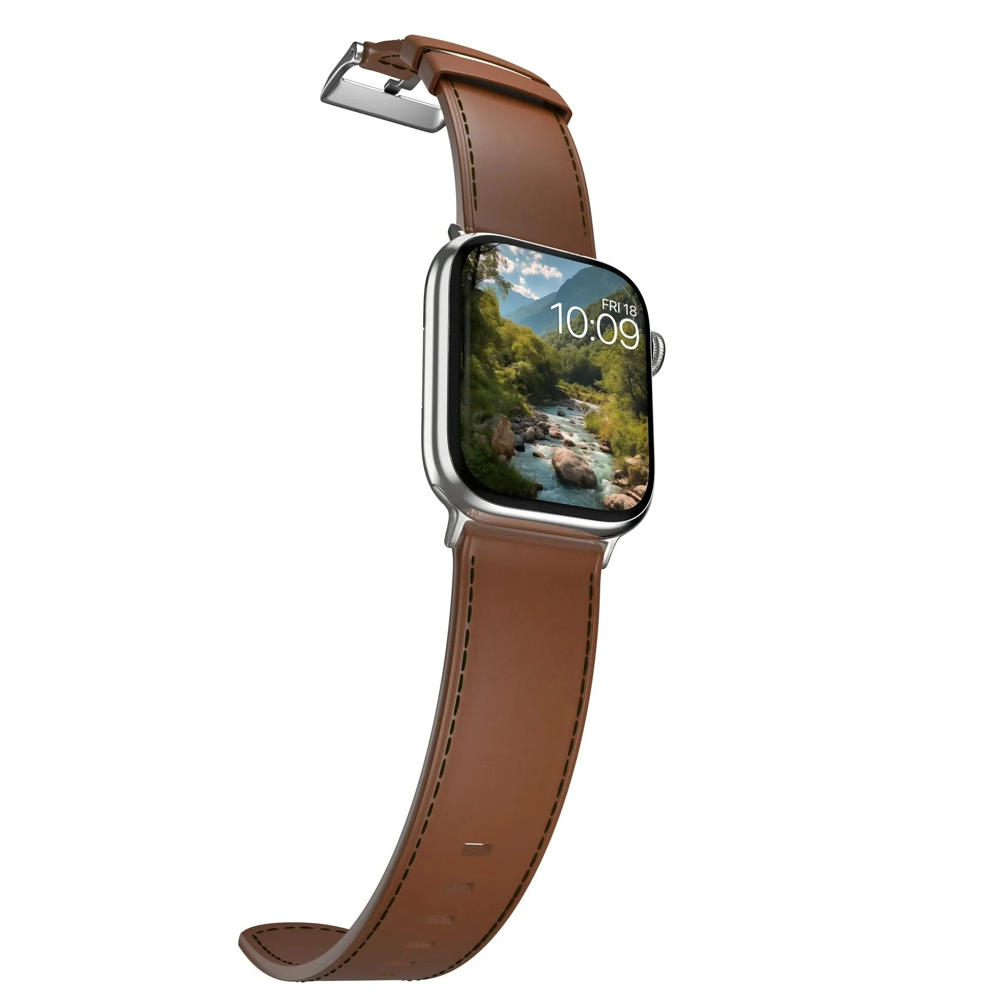 MobyFox Leather Watch Band, Premium Brown Genuine Leather, Compatible with Apple Watch Series 1-10 and Most 22mm Smartwatches, Stainless Steel Lugs, Pin-and-Tuck Buckle - Image 2