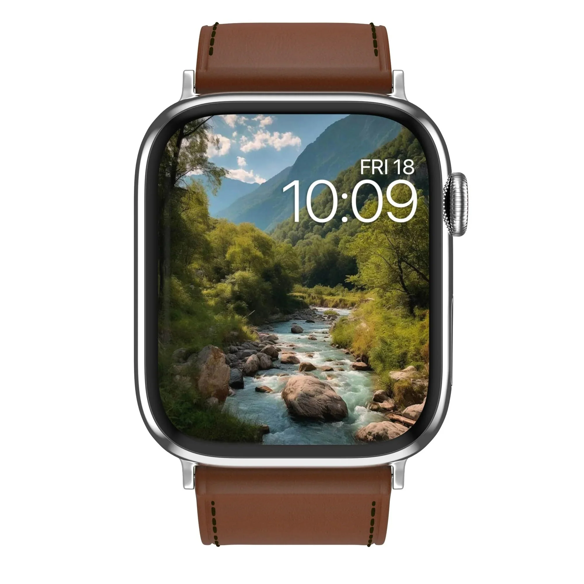 MobyFox Leather Watch Band, Premium Brown Genuine Leather, Compatible with Apple Watch Series 1-10 and Most 22mm Smartwatches, Stainless Steel Lugs, Pin-and-Tuck Buckle - Image 3