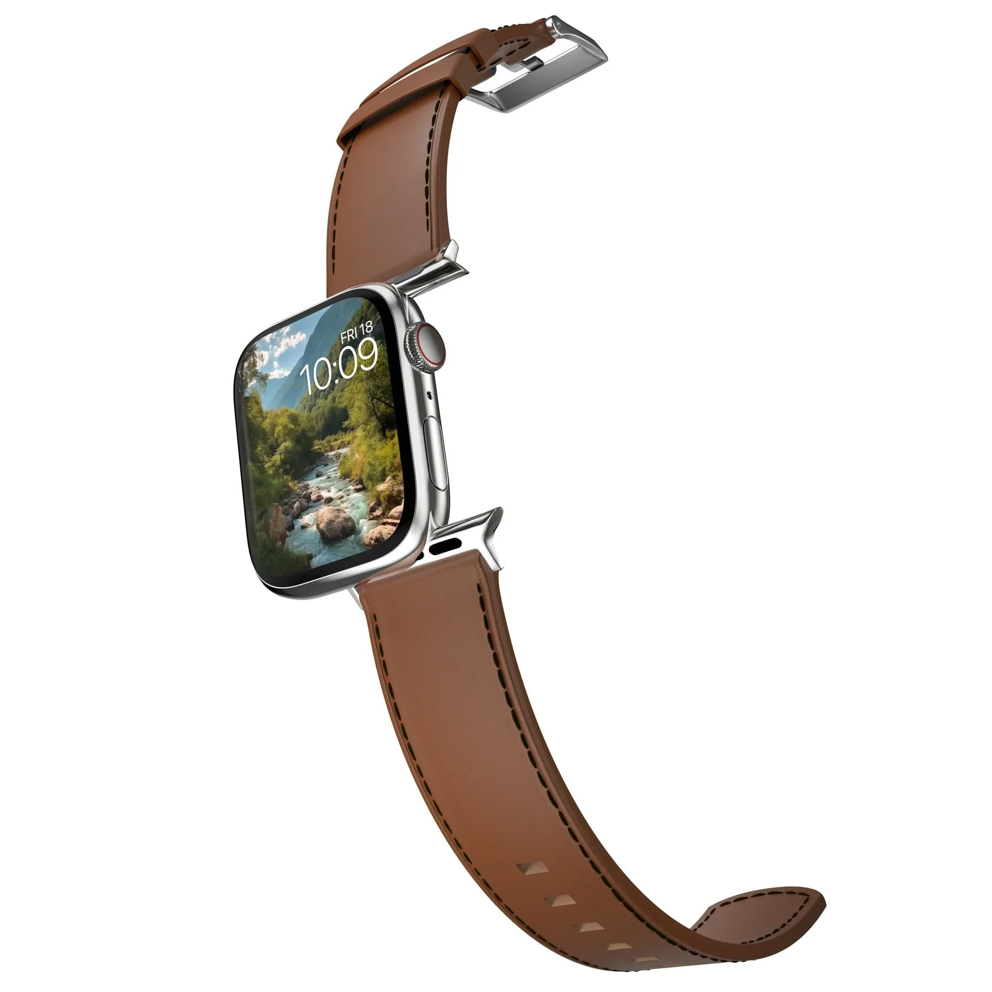 MobyFox Leather Watch Band, Premium Brown Genuine Leather, Compatible with Apple Watch Series 1-10 and Most 22mm Smartwatches, Stainless Steel Lugs, Pin-and-Tuck Buckle - Image 4